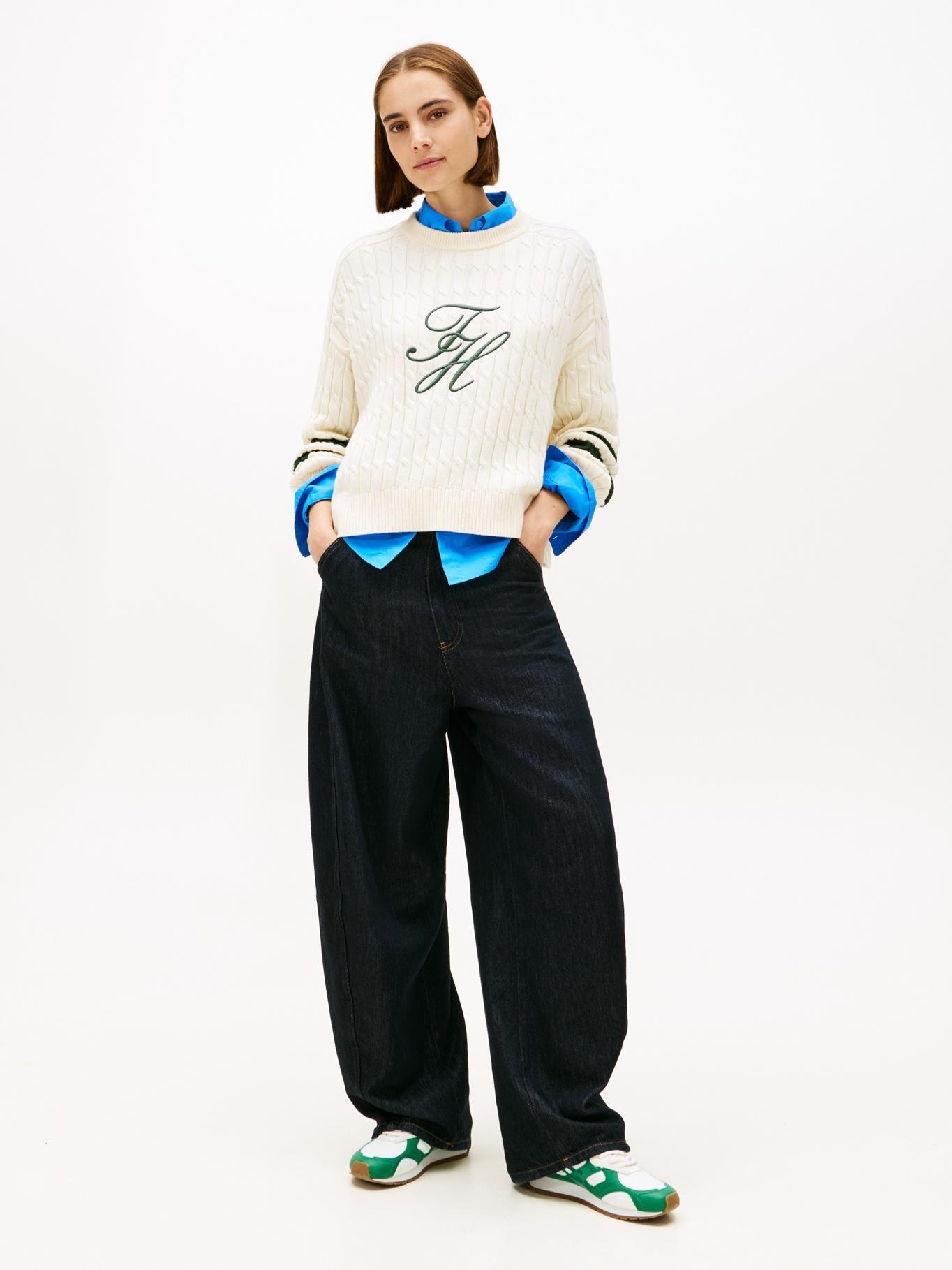Sweater Con Logo Script Gráfico Tommy Hilfiger Beige-1