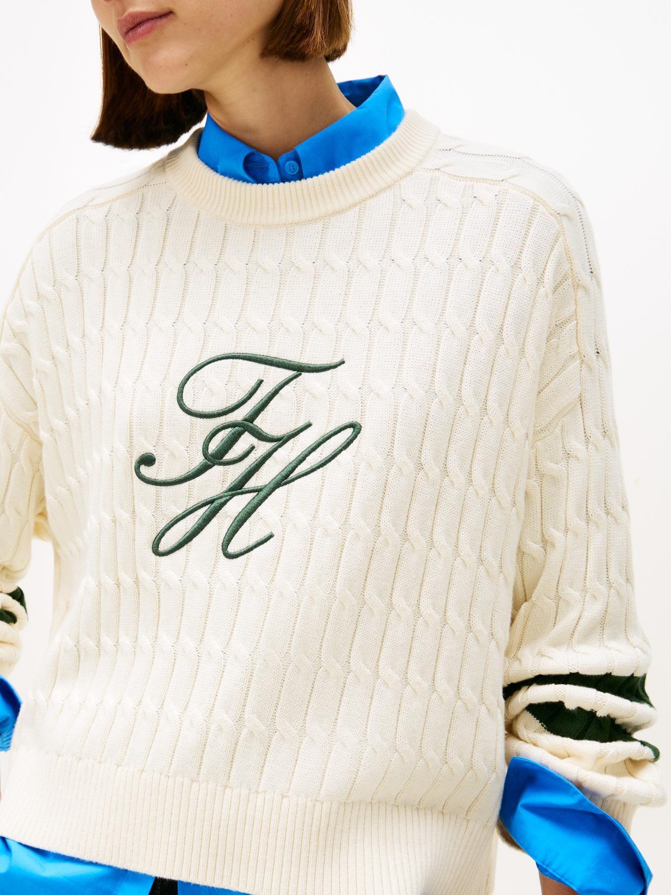 Sweater Con Logo Script Gráfico Tommy Hilfiger Beige-3