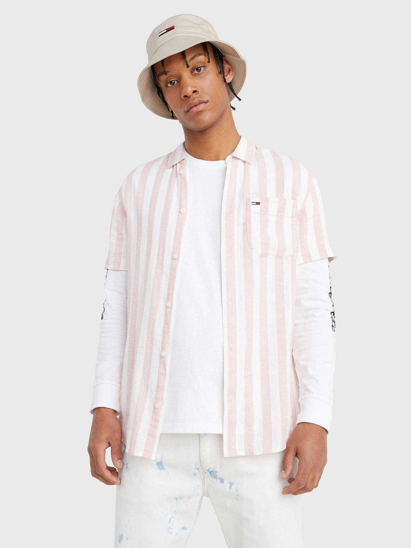 Camisa De Lino Linen Blend A Rayas Rosado Tommy Hilfiger-0