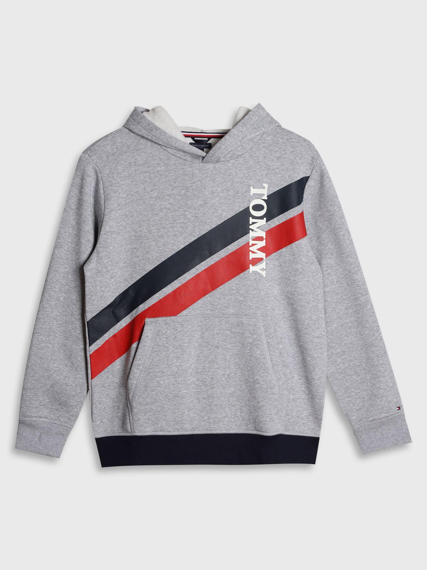 Poleron Con Gorro Y Logo Vertical Gris Tommy Hilfiger-0