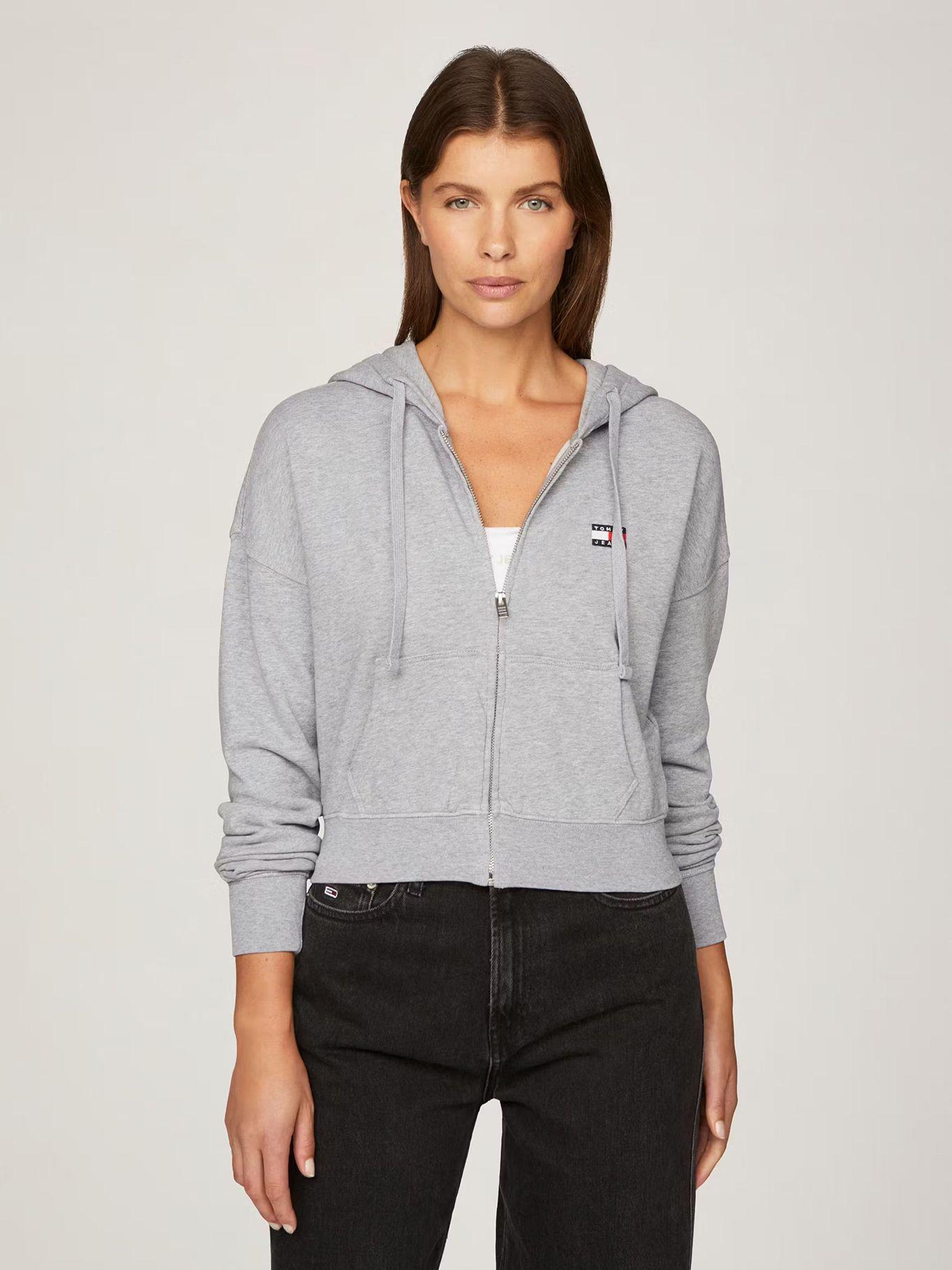 Polerón Hoodie Cropped Con Cierre Gris Tommy Jeans-0