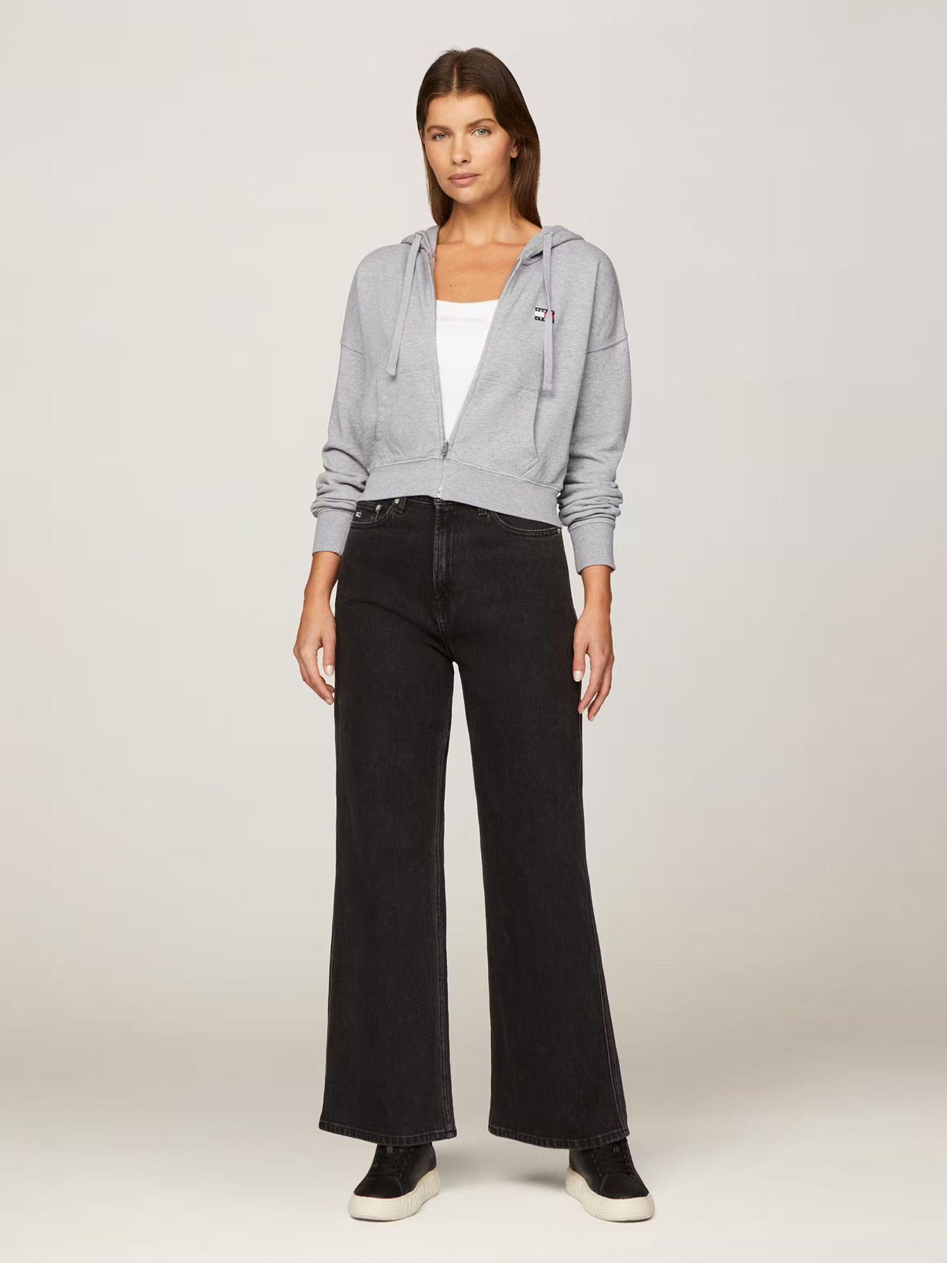 Polerón Hoodie Cropped Con Cierre Gris Tommy Jeans-1