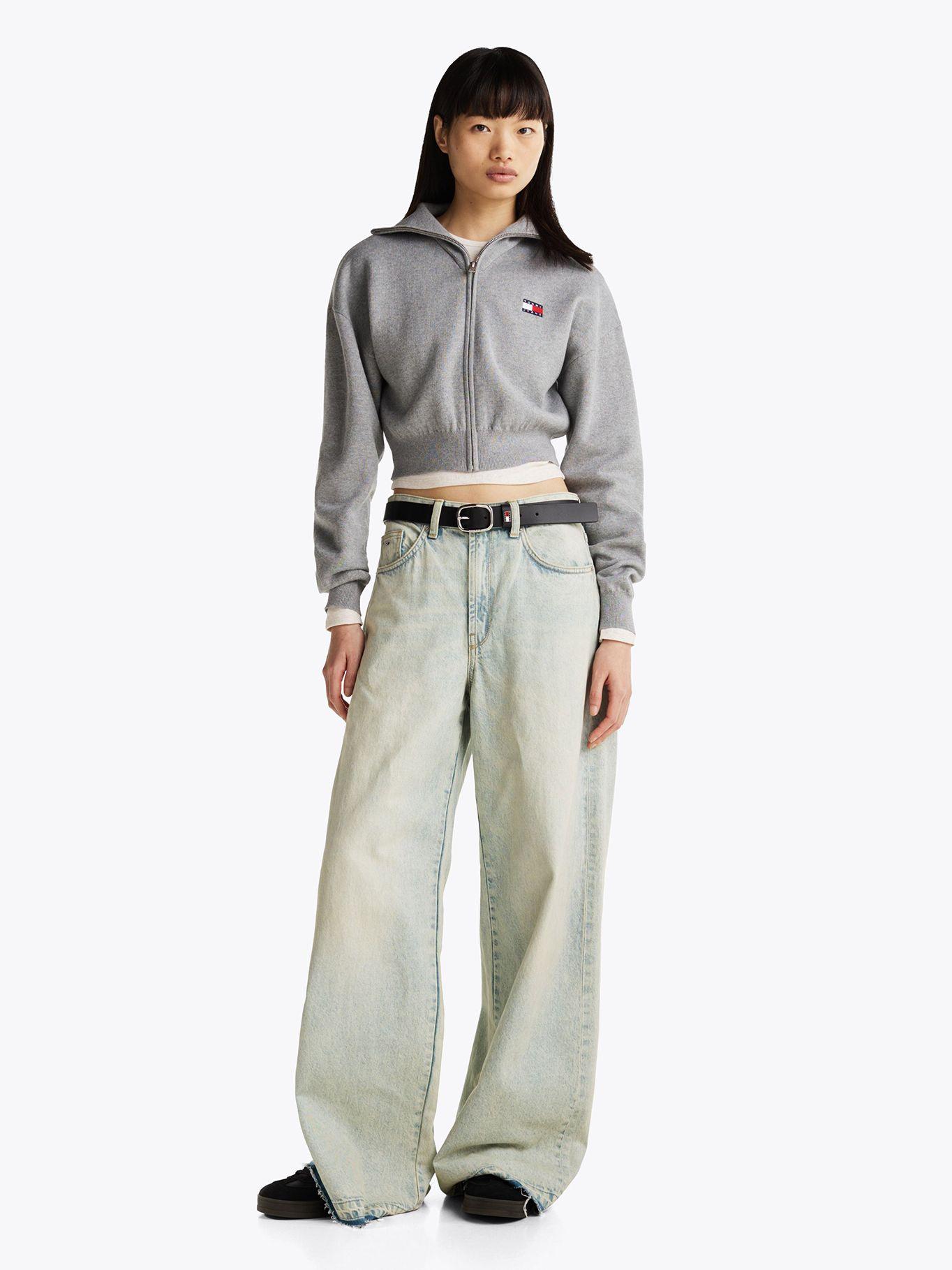 Cárdigan Cropped Con Cierre Gris Tommy Jeans-1
