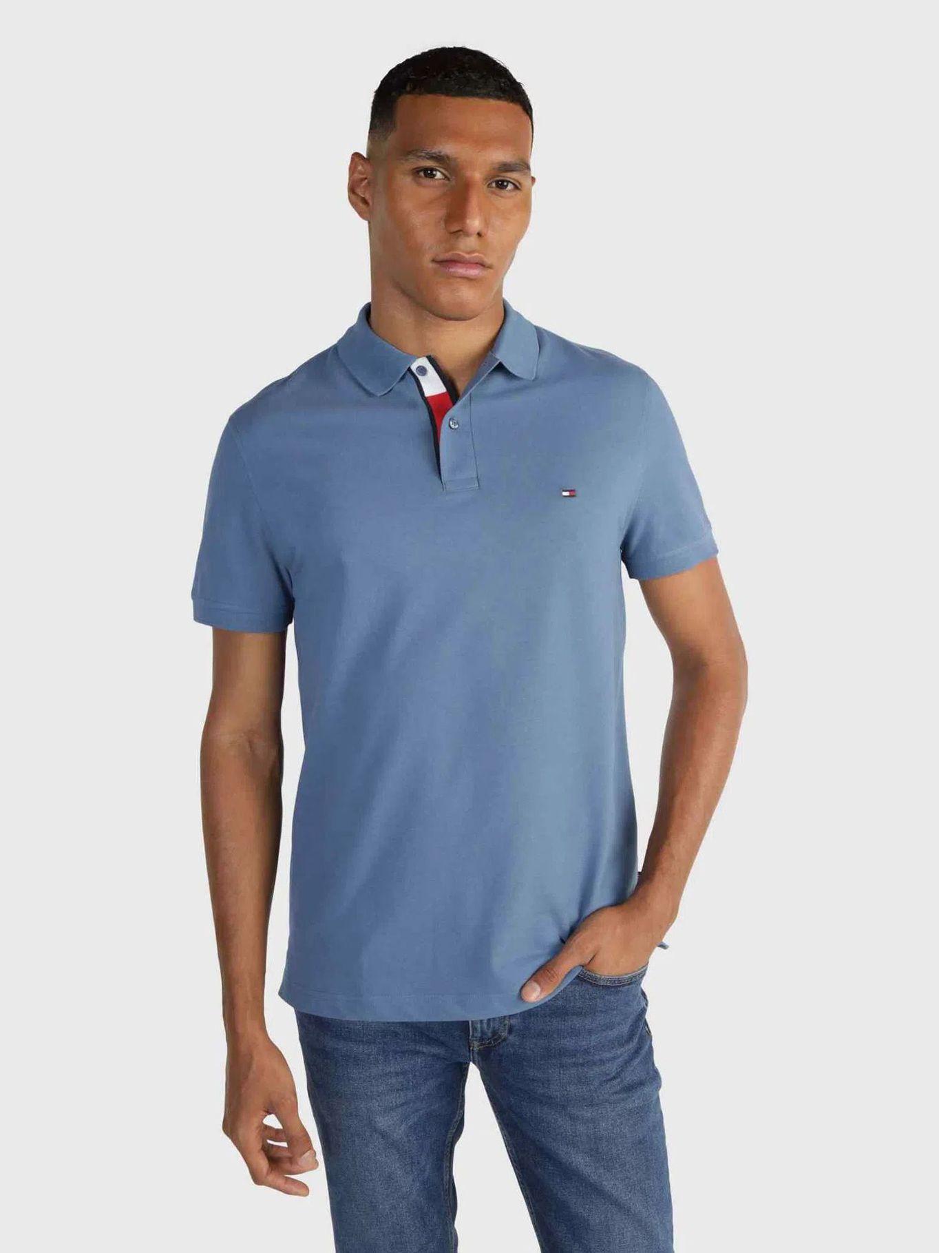 Polo Con Cinta Logo Distintiva Celeste Tommy Hilfiger-0