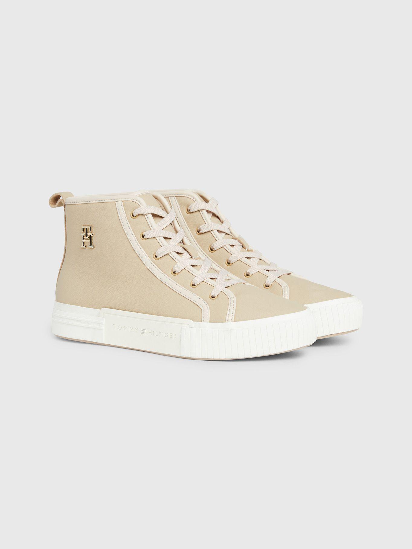 Zapatillas Vulcanizadas De Cuero Beige Tommy Hilfiger-0