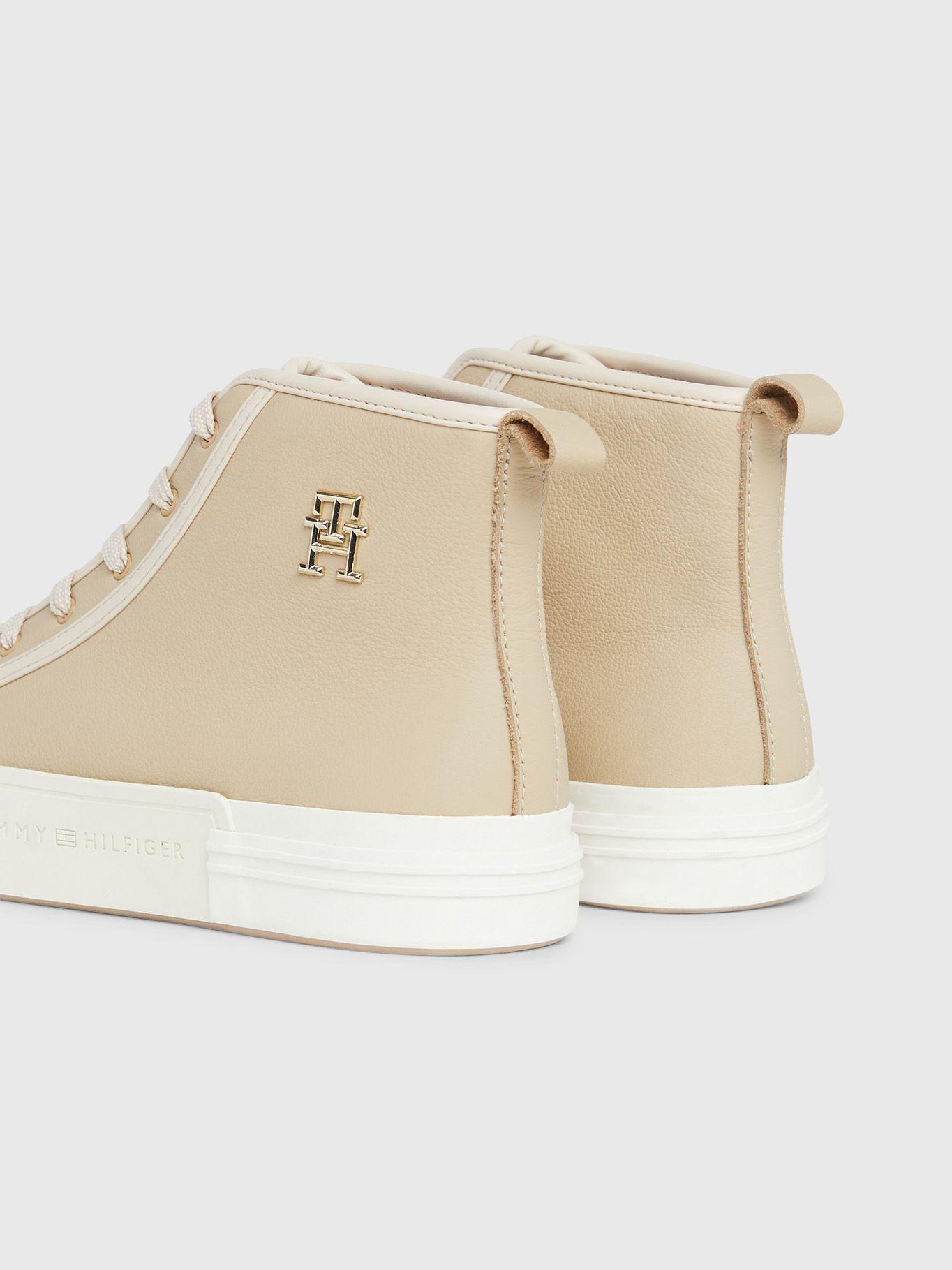 Zapatillas Vulcanizadas De Cuero Beige Tommy Hilfiger-1