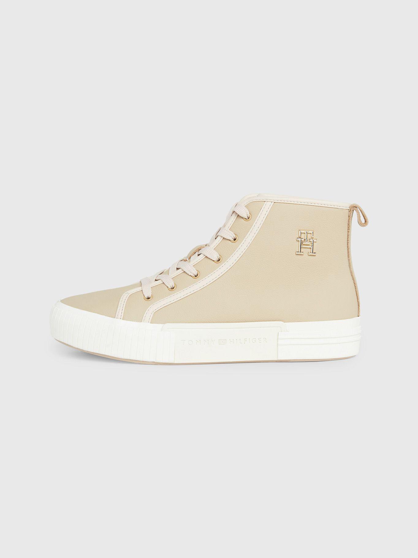 Zapatillas Vulcanizadas De Cuero Beige Tommy Hilfiger-4