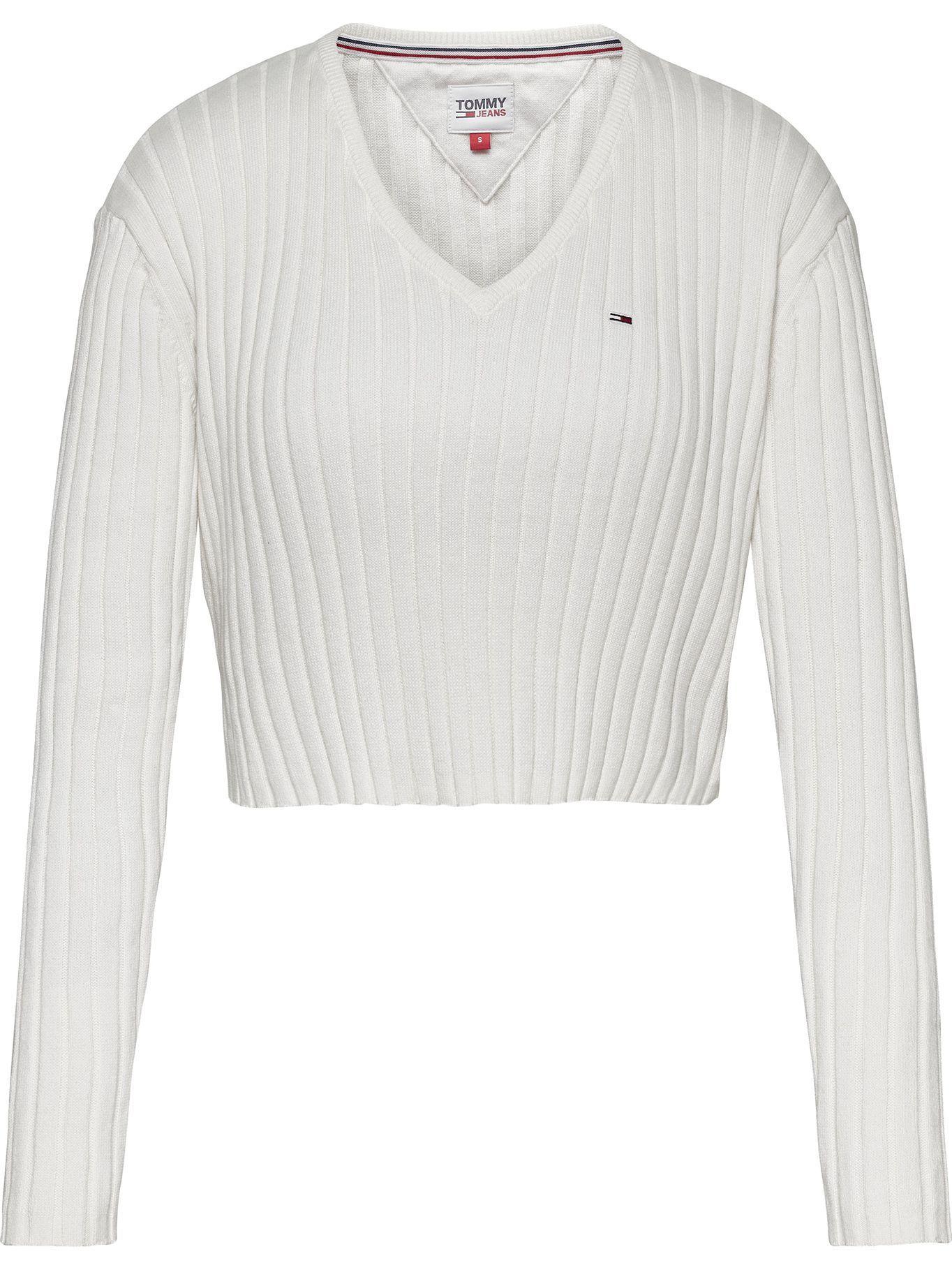 Sweater Crop Trenzado Con Logo Blanco Tommy Jeans-0