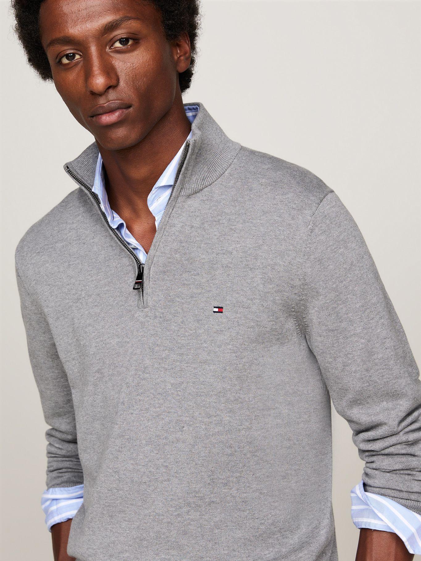 Sweater Essential Cotton Con Medio Cierre Gris Tommy Hilfiger-3