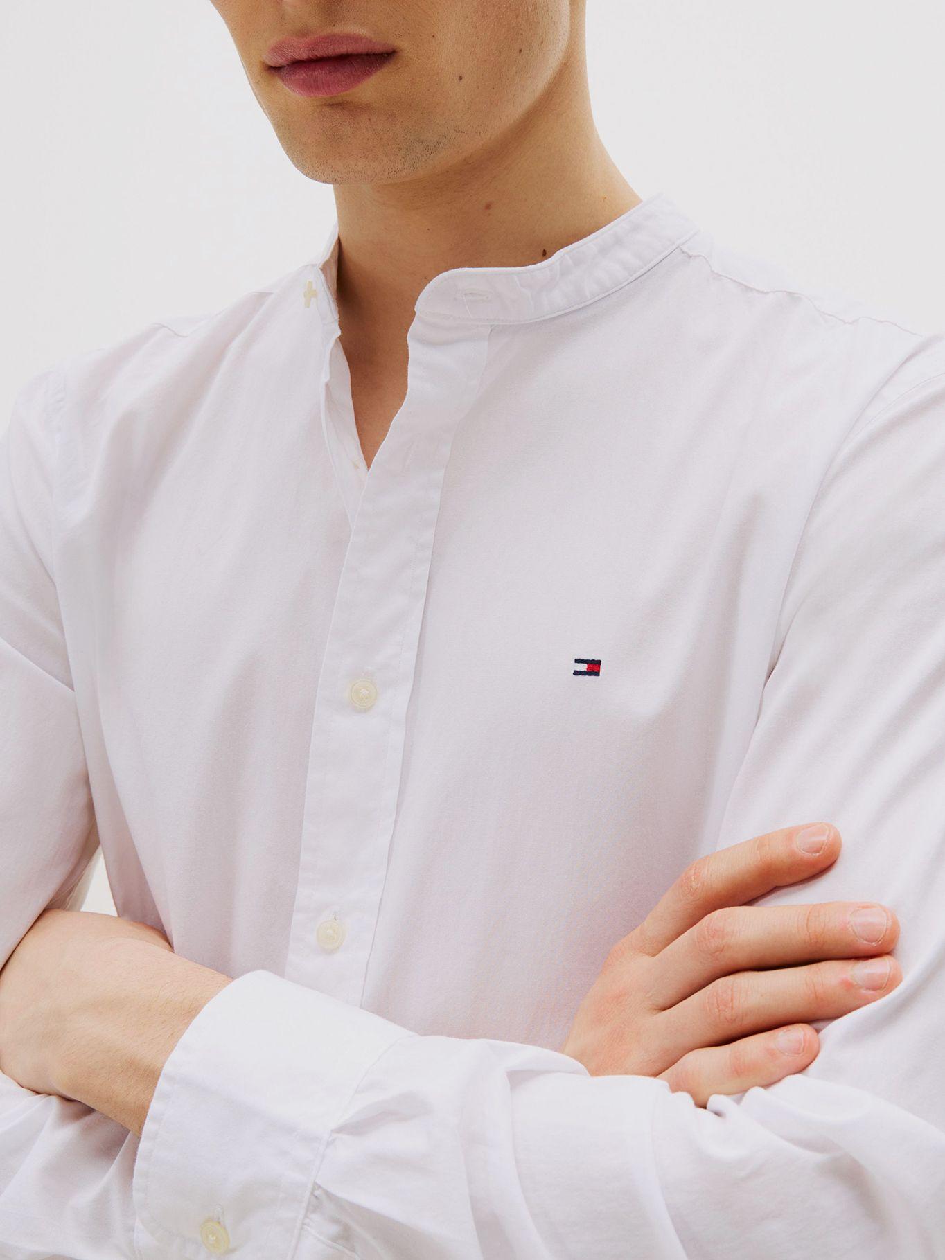 Camisa De Popelín Con Cuello Mao Blanco Tommy Hilfiger-3