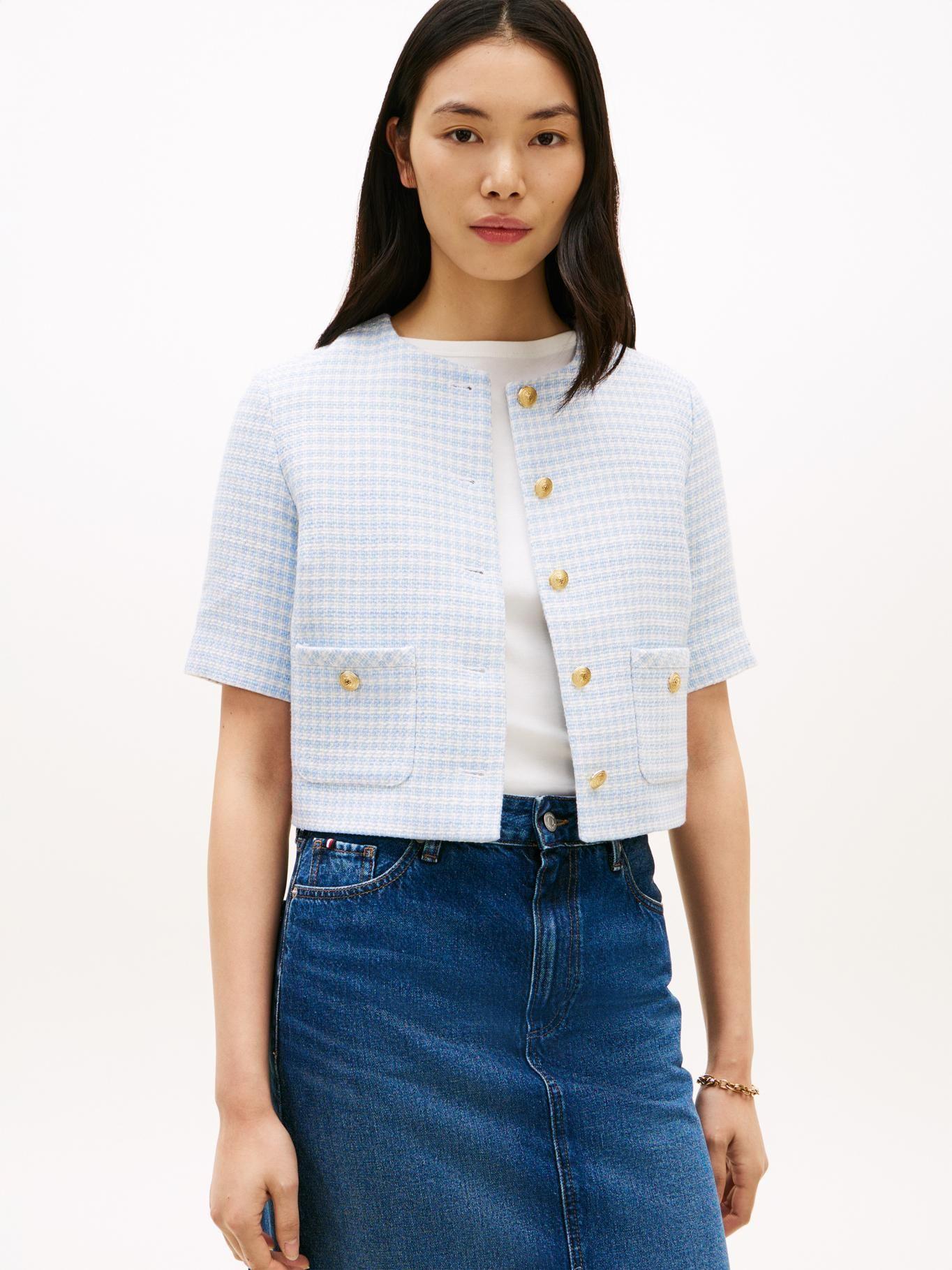 Chaqueta Tweed Con Cuello Redondo-0