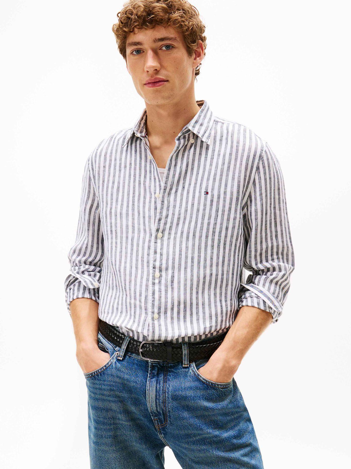 Camisa Linen Stripe Regular Fit Gris Tommy Hilfiger-0