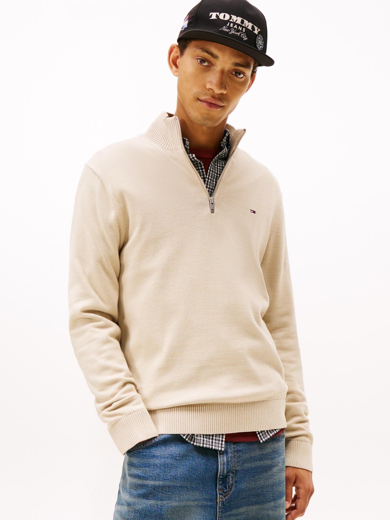 Sweater Con Cierre Y Logo Slim Fit Tommy Jeans Beige-0