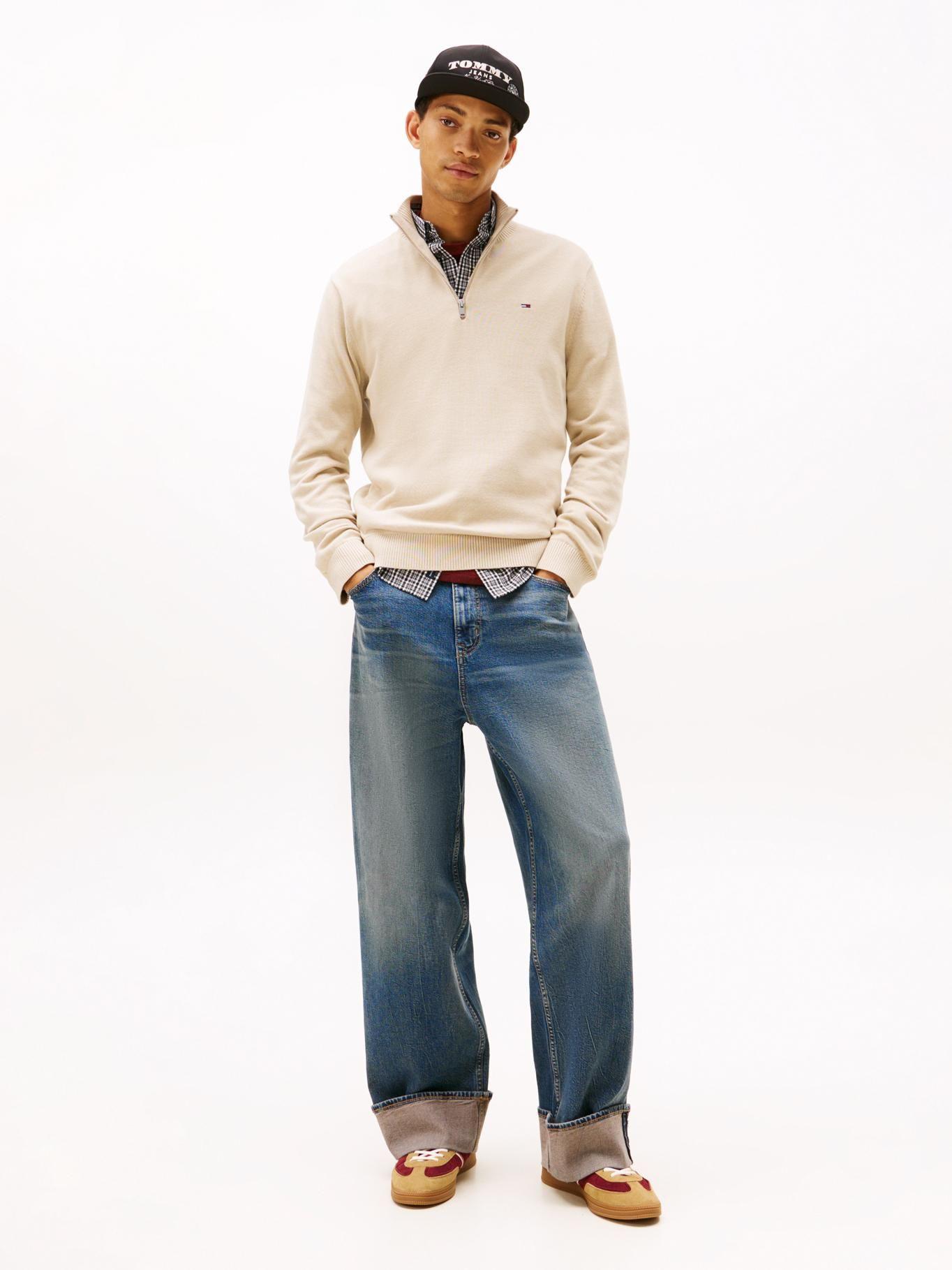 Sweater Con Cierre Y Logo Slim Fit Tommy Jeans Beige-1