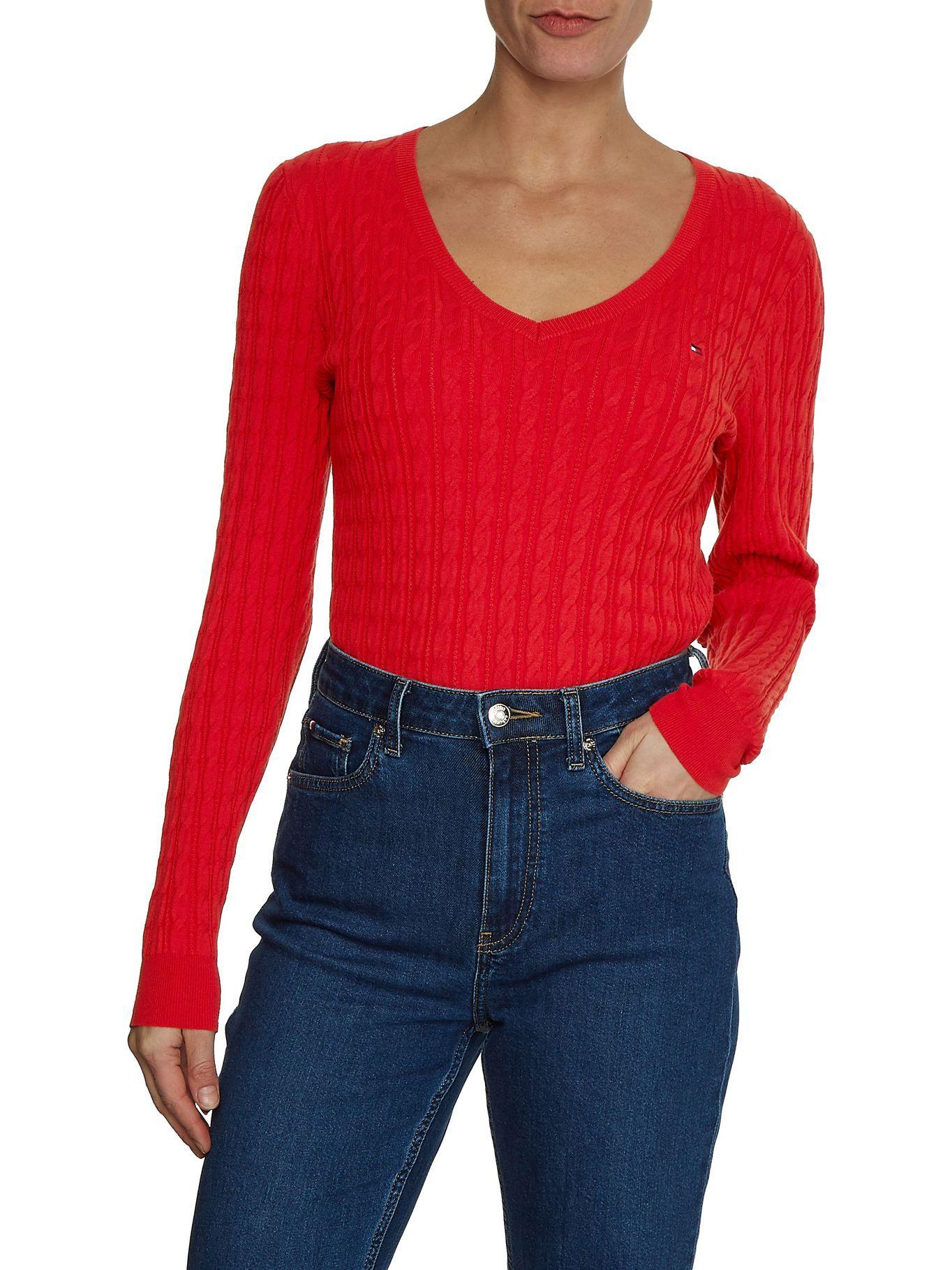 Sweater Tejido De Cuello V Rojo Tommy Hilfiger M23-0