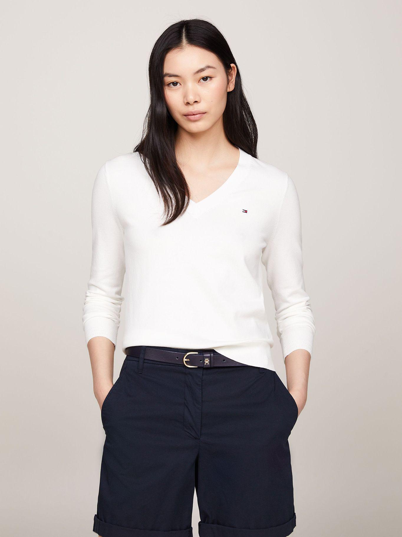 Sweater De Cuello V Con Logo Blanco Tommy Hilfiger-0