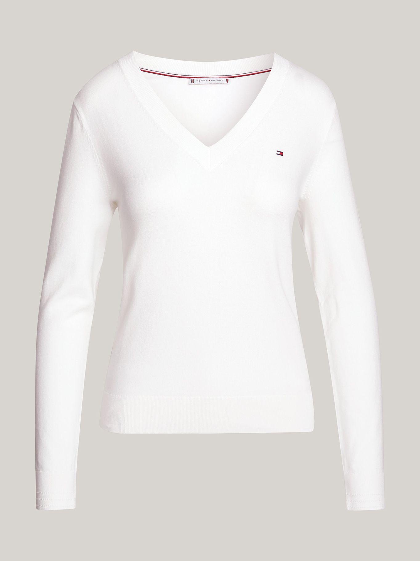 Sweater De Cuello V Con Logo Blanco Tommy Hilfiger-4