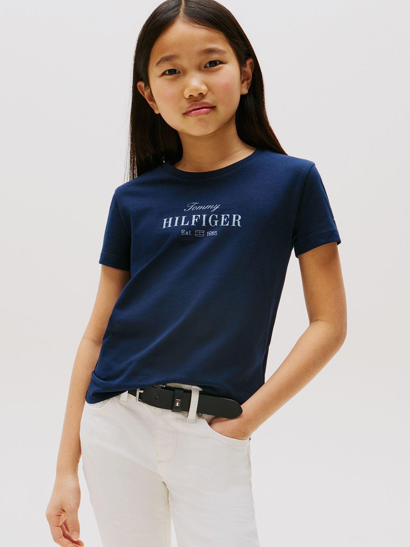 Polera Con Logo De Purpurina Azul Tommy Hilfiger-0