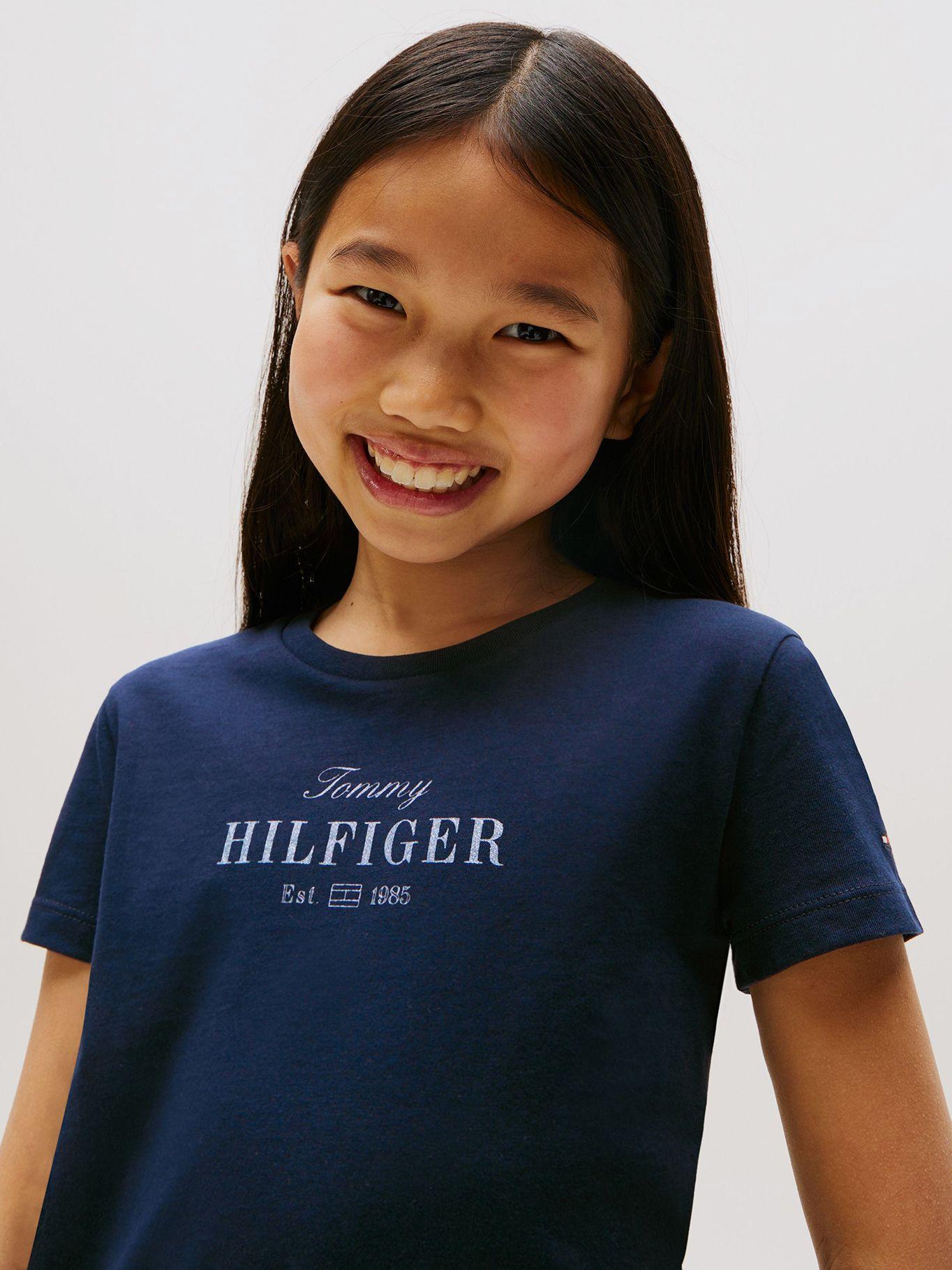 Polera Con Logo De Purpurina Azul Tommy Hilfiger-3
