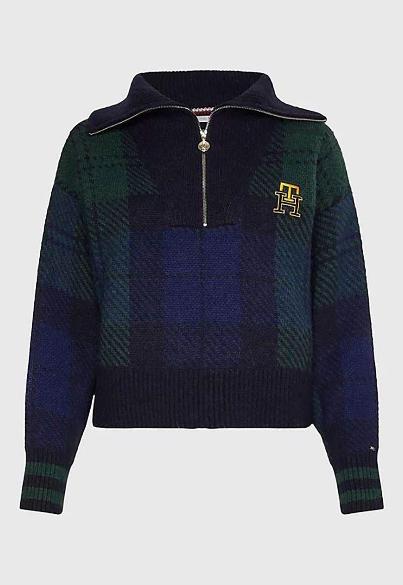 Sweater Relaxed Tartan Con Cierre Azul Tommy Hilfiger-4