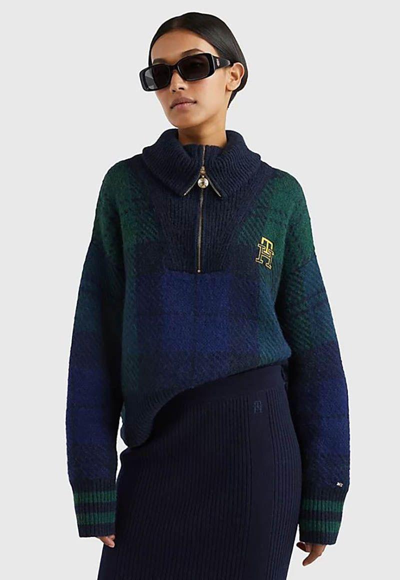 Sweater Relaxed Tartan Con Cierre Azul Tommy Hilfiger-0