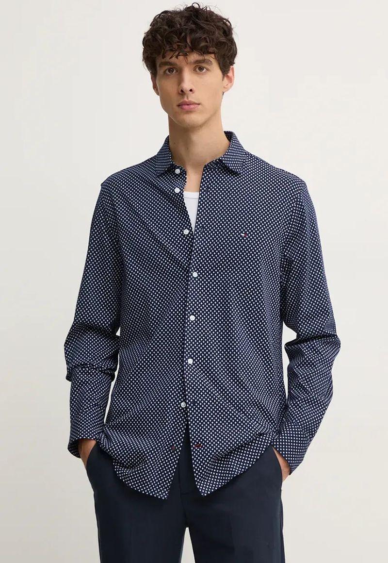 Camisa Con Micro Estampado Slim Fit Azul Tommy Hilfiger-0