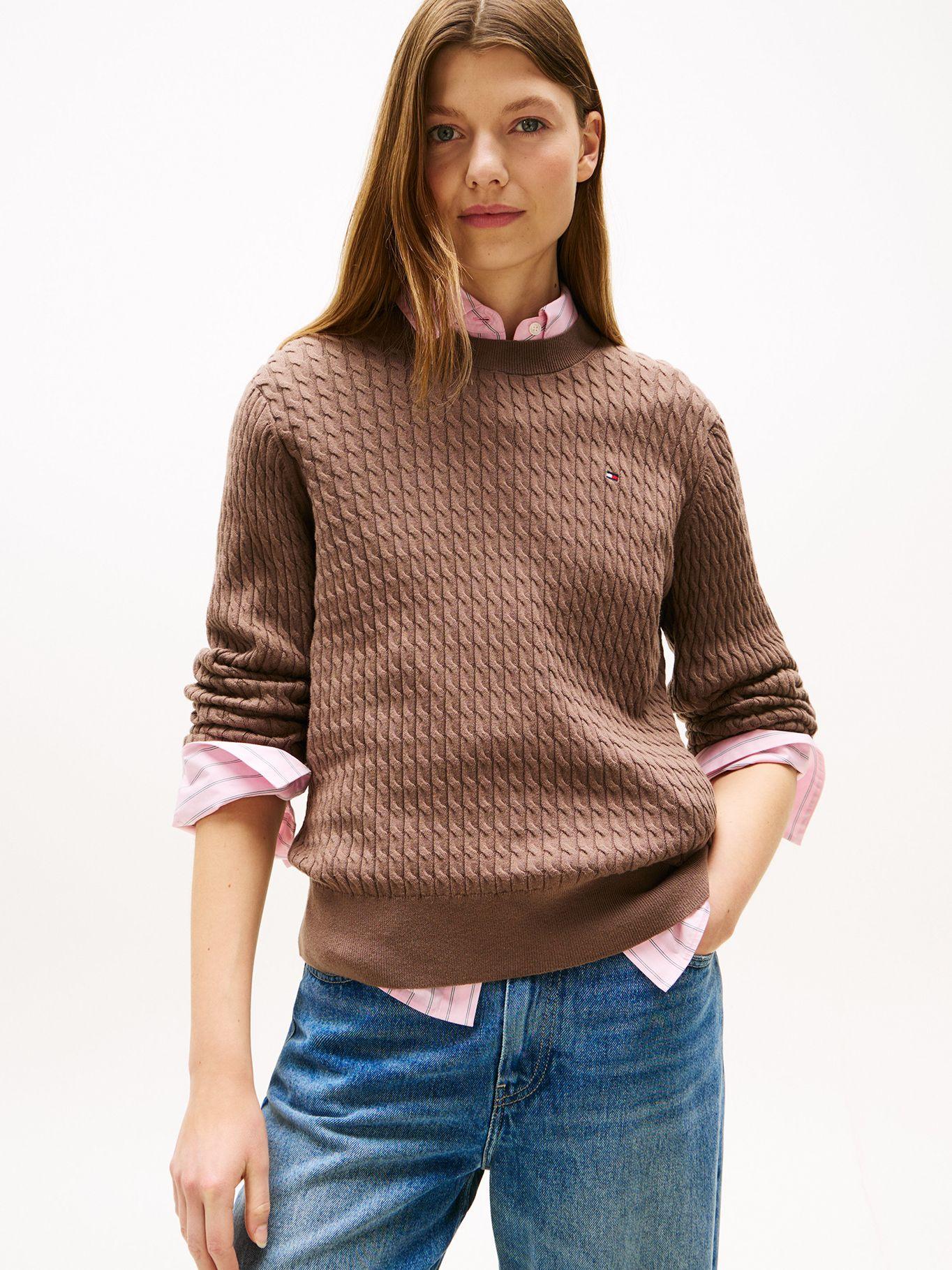 Sweater De Punto Trenzado Café Tommy Hilfiger-0