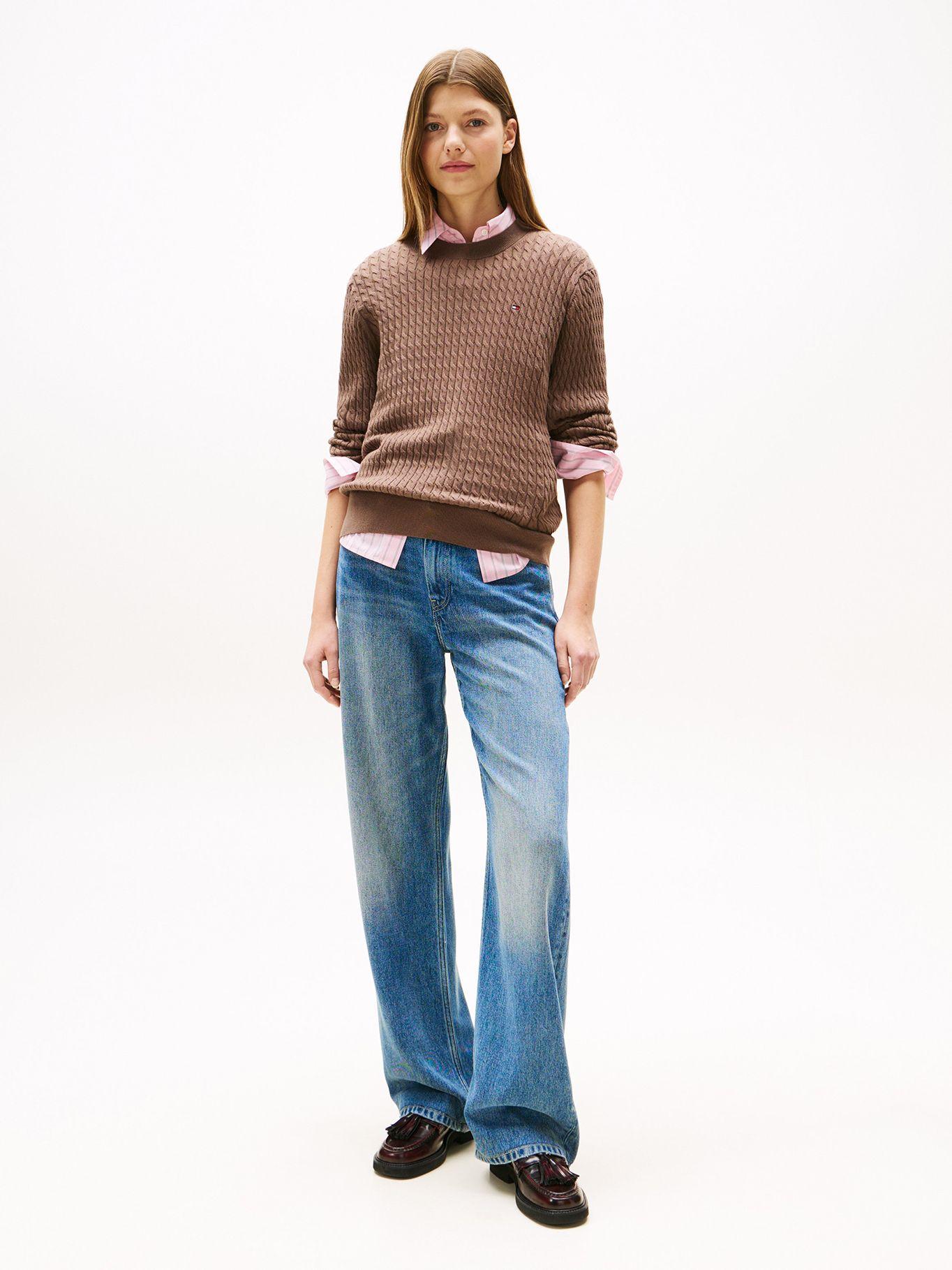 Sweater De Punto Trenzado Café Tommy Hilfiger-1