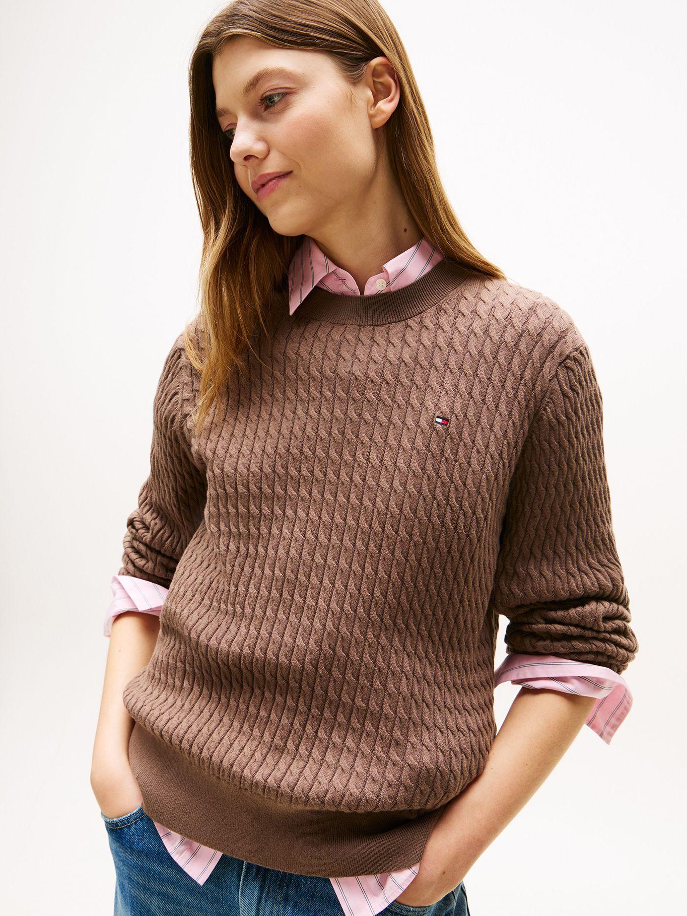 Sweater De Punto Trenzado Café Tommy Hilfiger-3