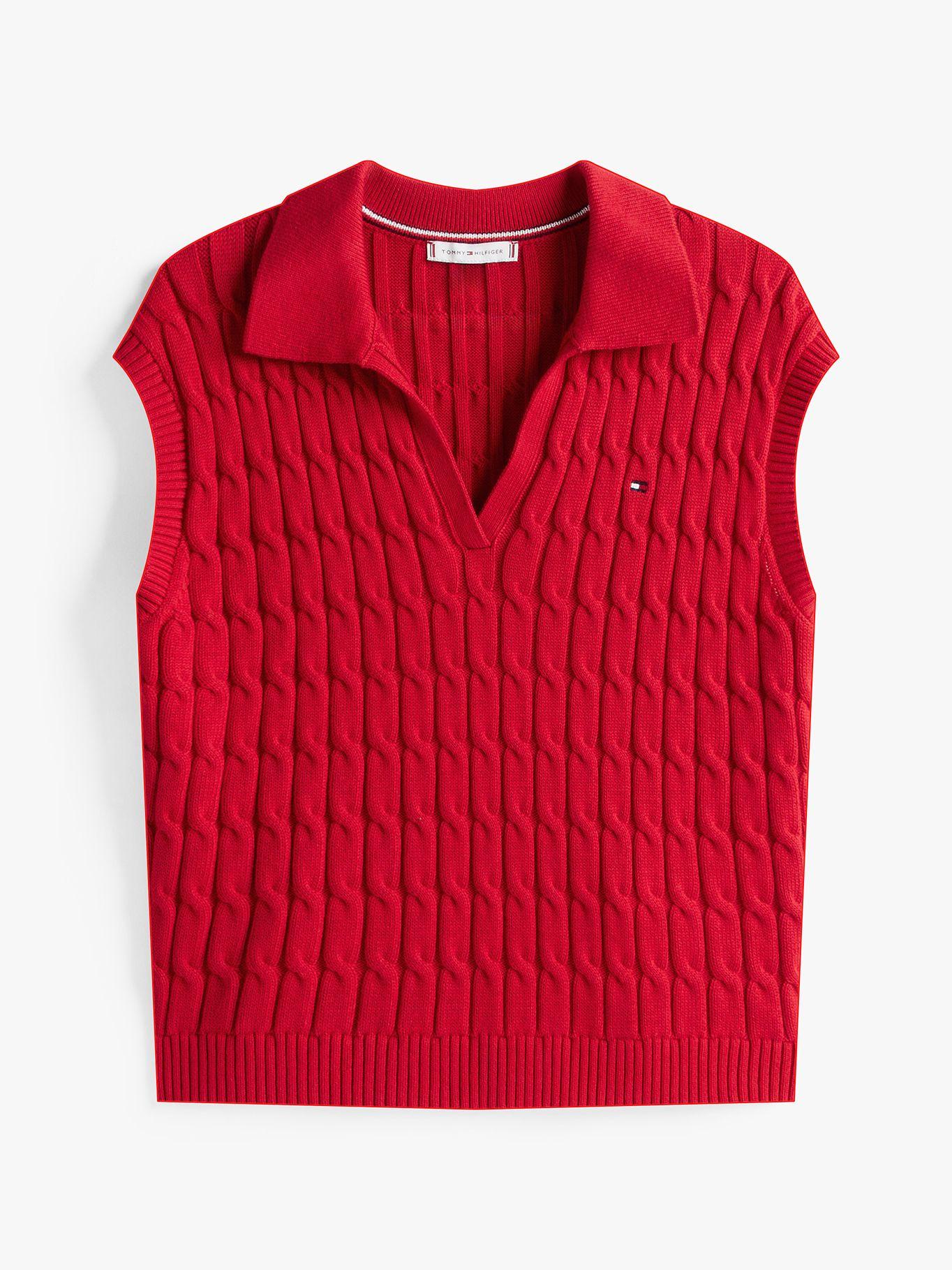 Sweater Trenzado Sin Mangas Rojo Tommy Hilfiger-4