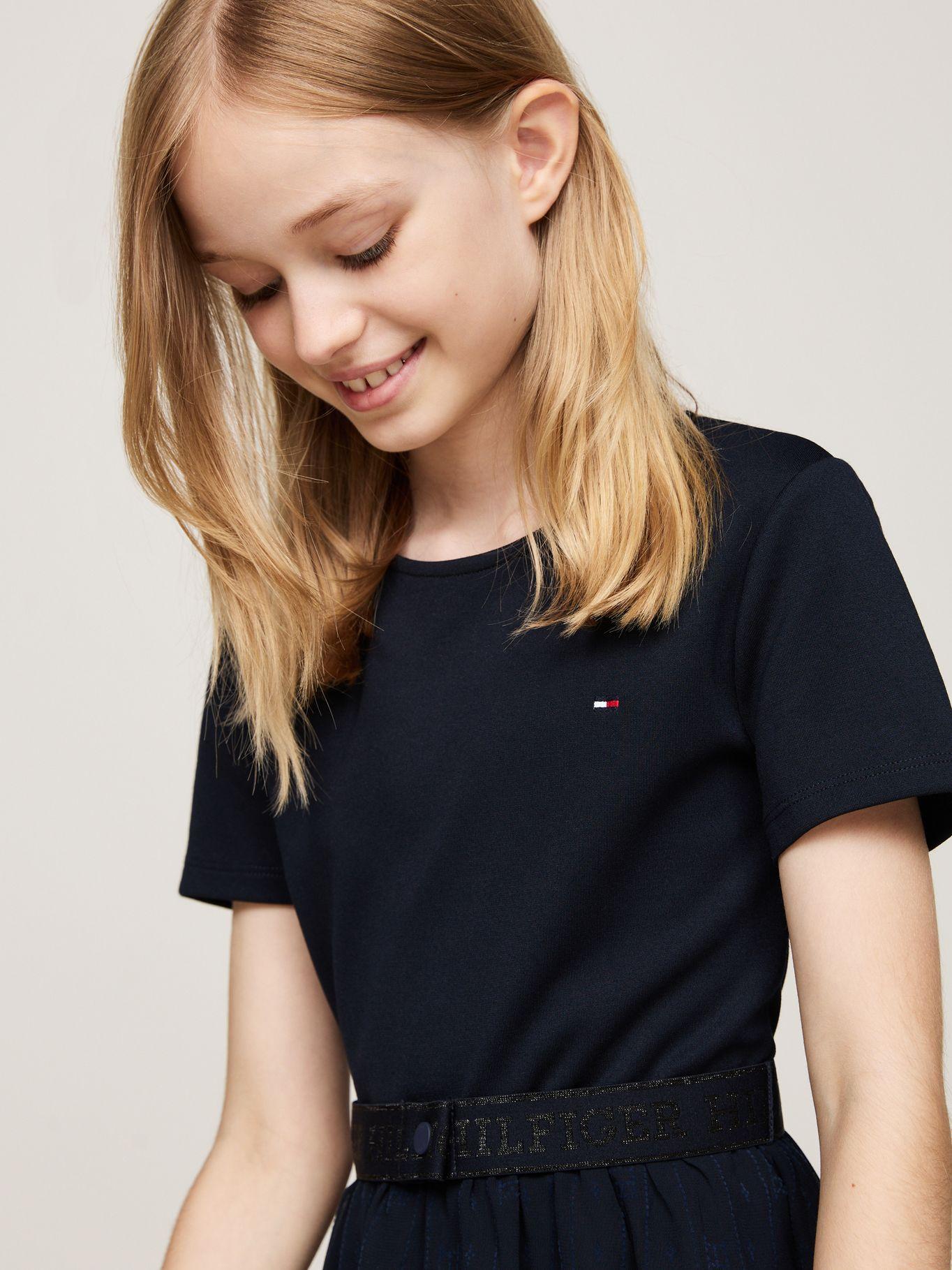Vestido De Niña Con Logo Y Cinturón Azul Tommy Hilfiger-2