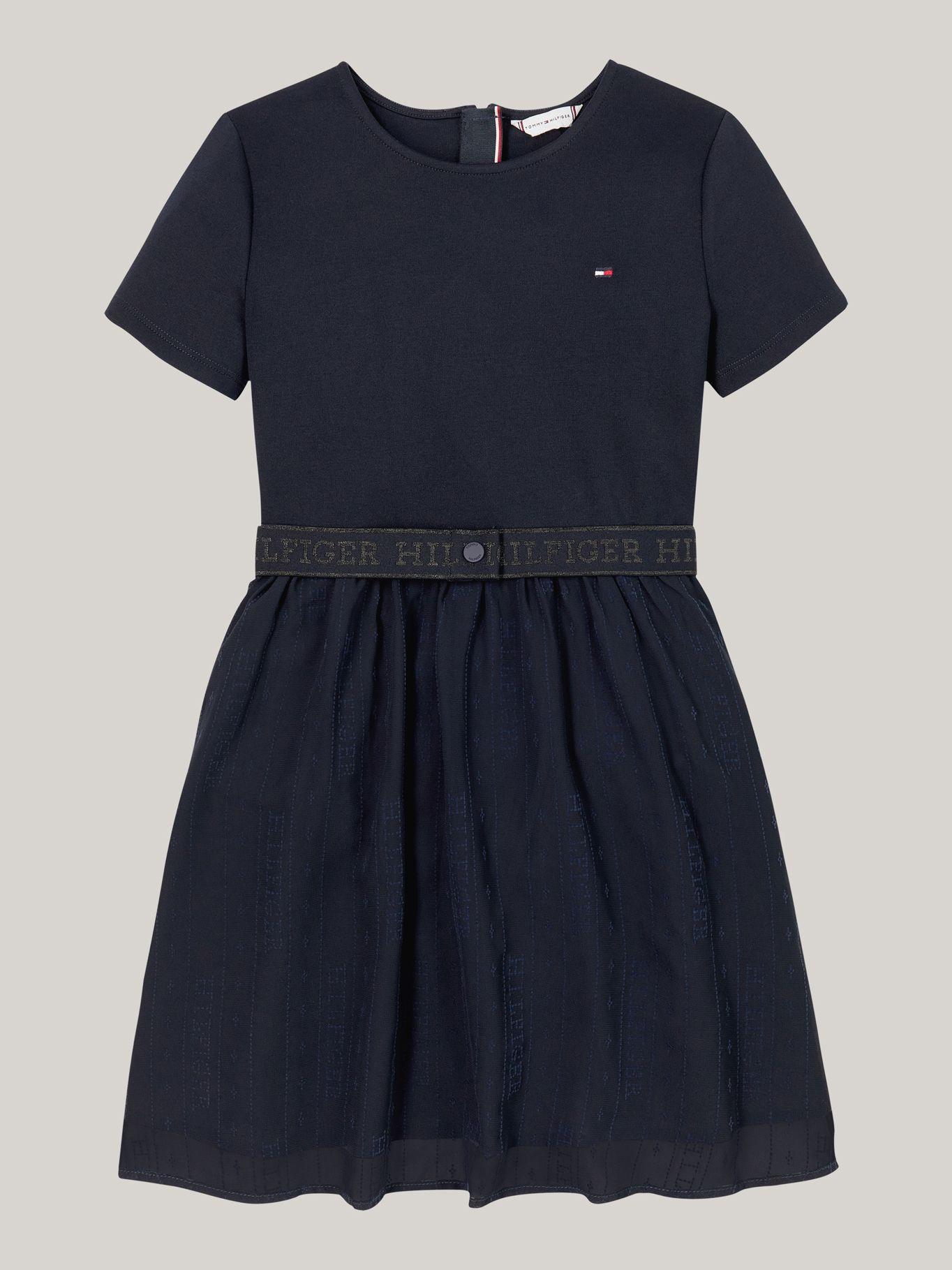 Vestido De Niña Con Logo Y Cinturón Azul Tommy Hilfiger-4