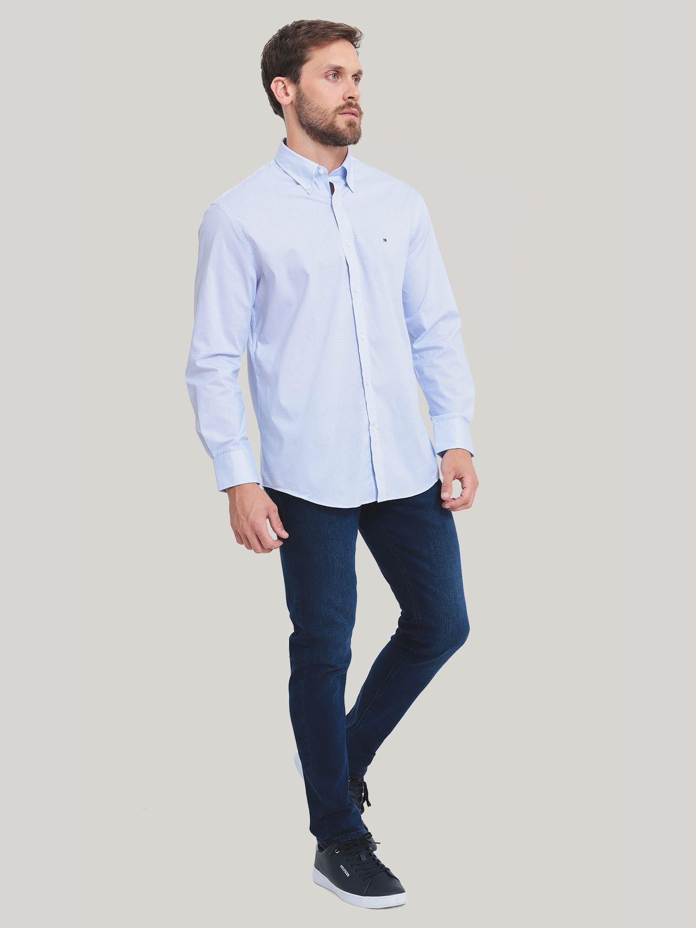 Camisa Classic Vestir Con Logo Celeste Tommy Hilfiger-2