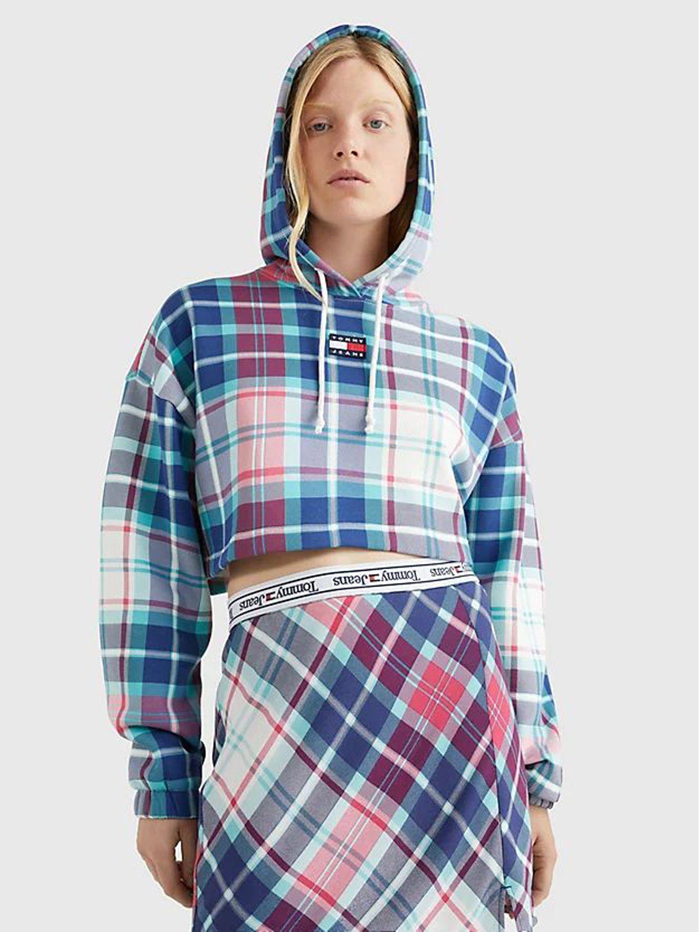 Polerón Hoodie Crop Tartan Azul Tommy Jeans-0