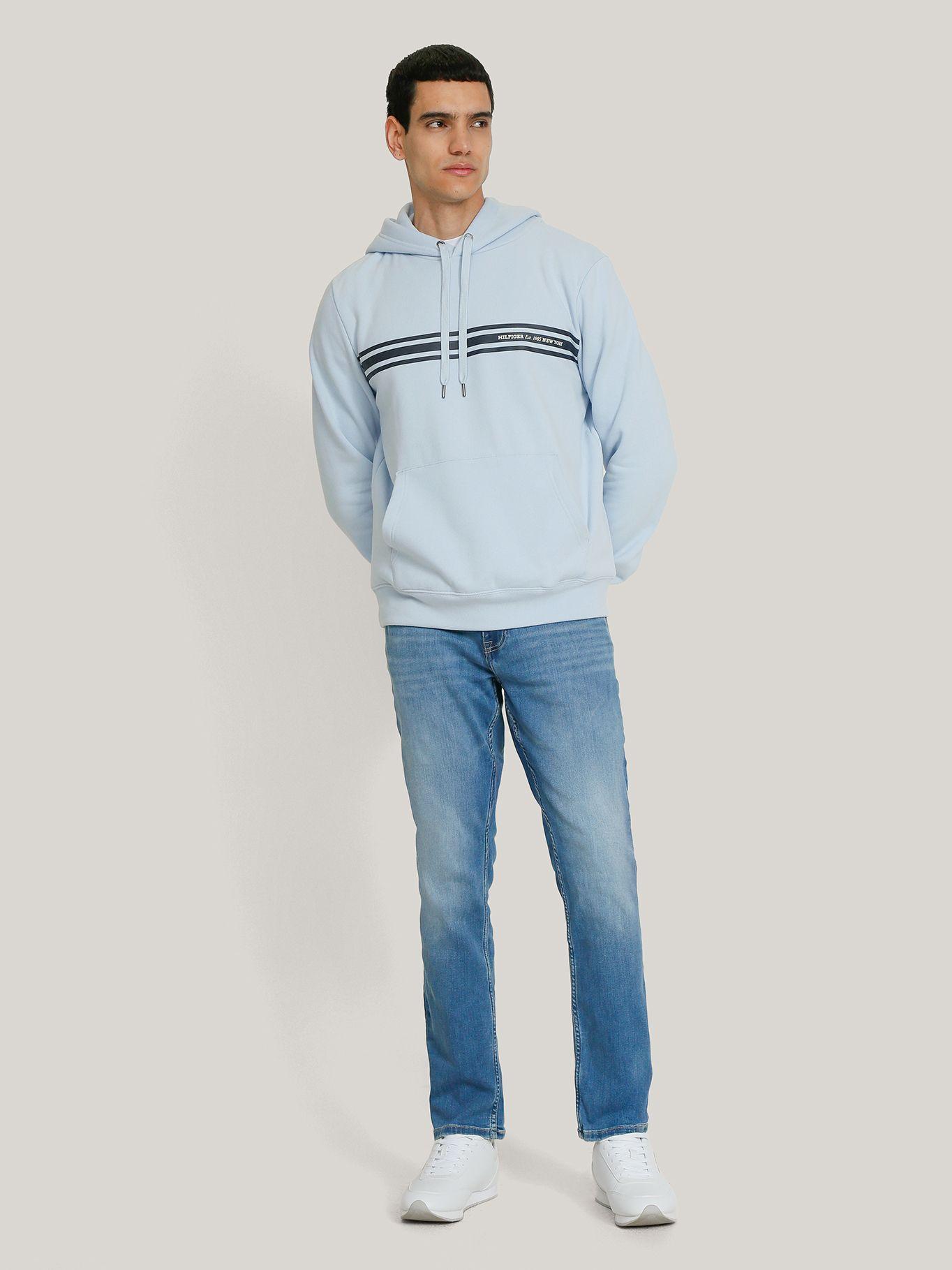 Polerón Hoodie Con Logo Central De Rayas Celeste Tommy Hilfiger-1