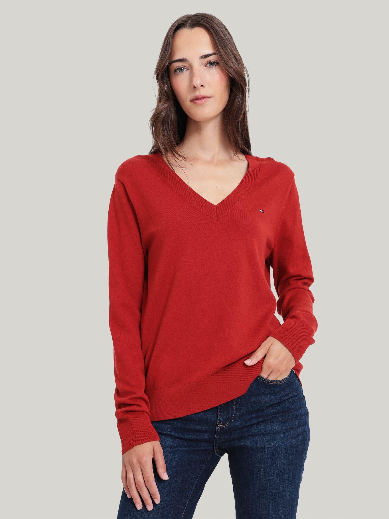 Sweater Solid V-Neck Rojo Tommy Hilfiger-0