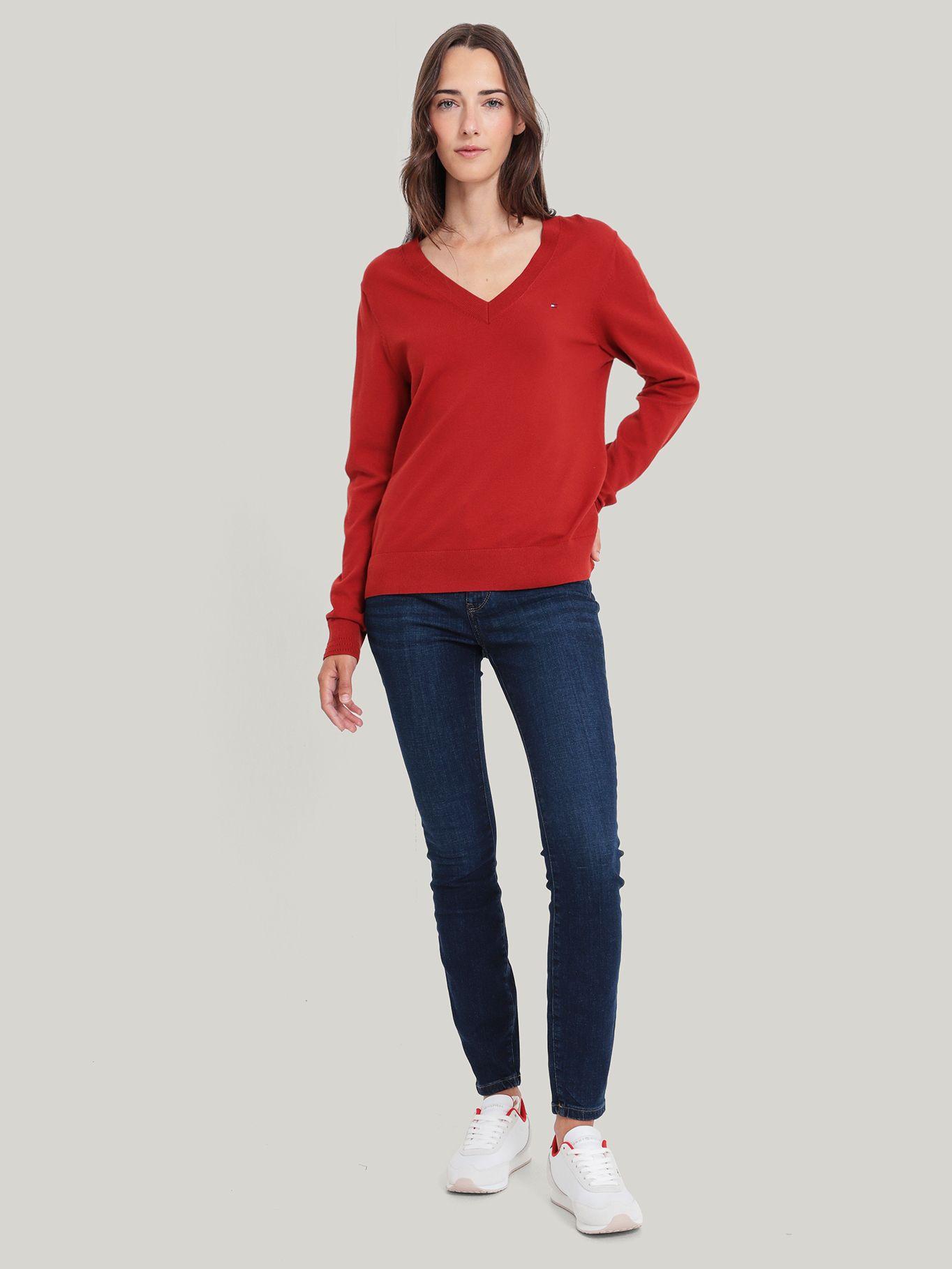 Sweater Solid V-Neck Rojo Tommy Hilfiger-1