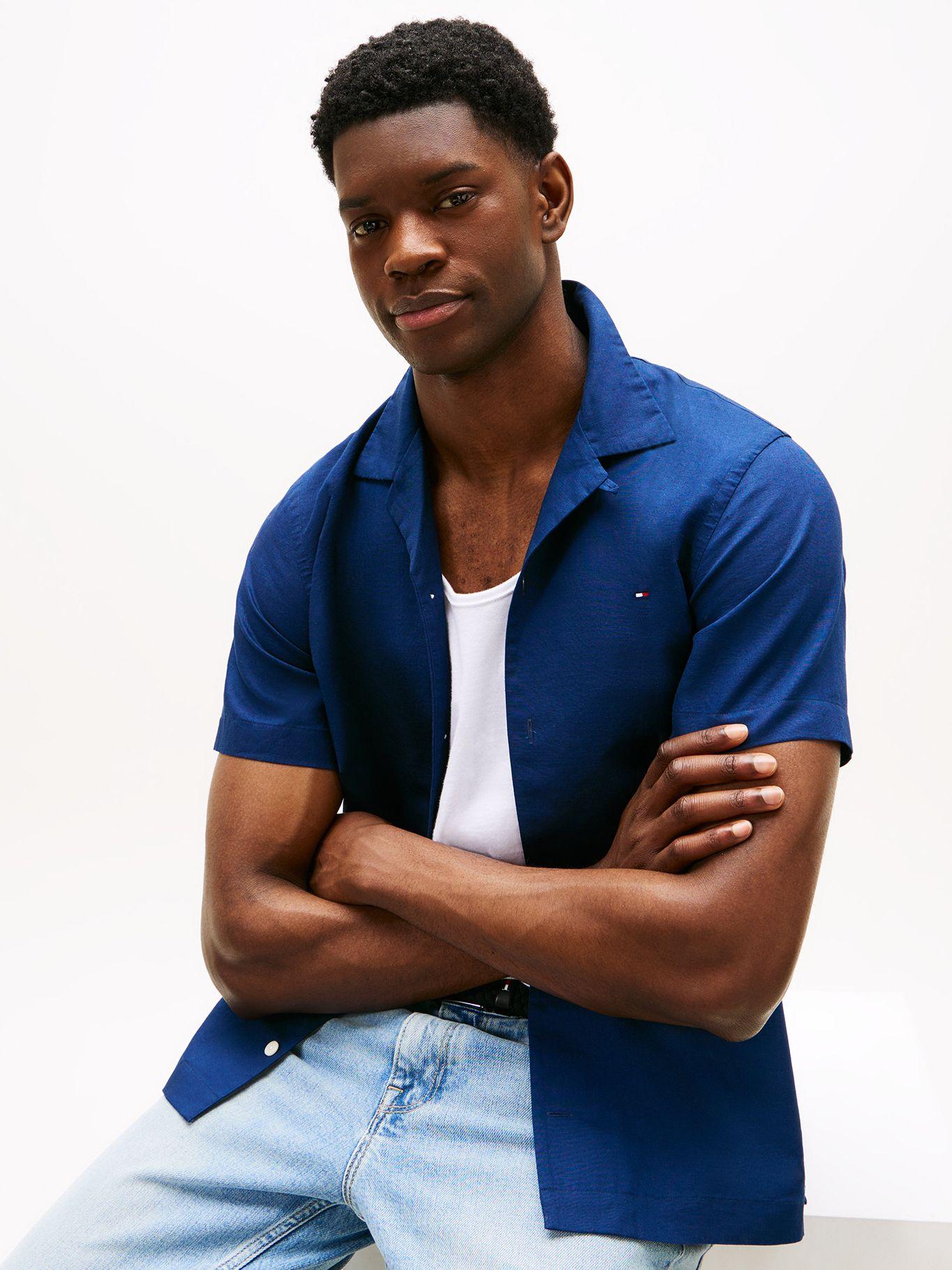 Camisa De Lino Solid Azul Tommy Hilfiger-3