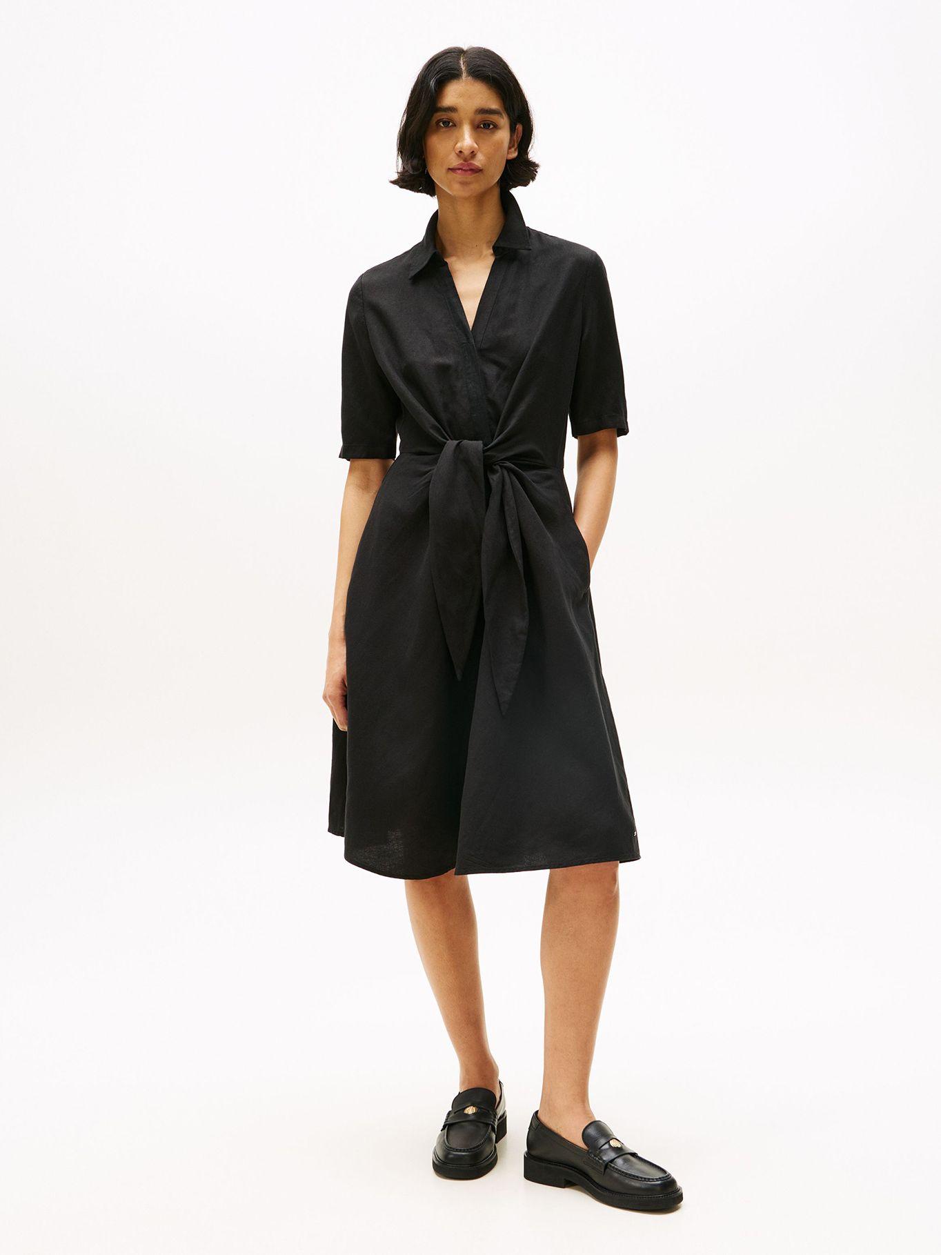 Vestido Camisero De Lino Negro Tommy Hilfiger-0