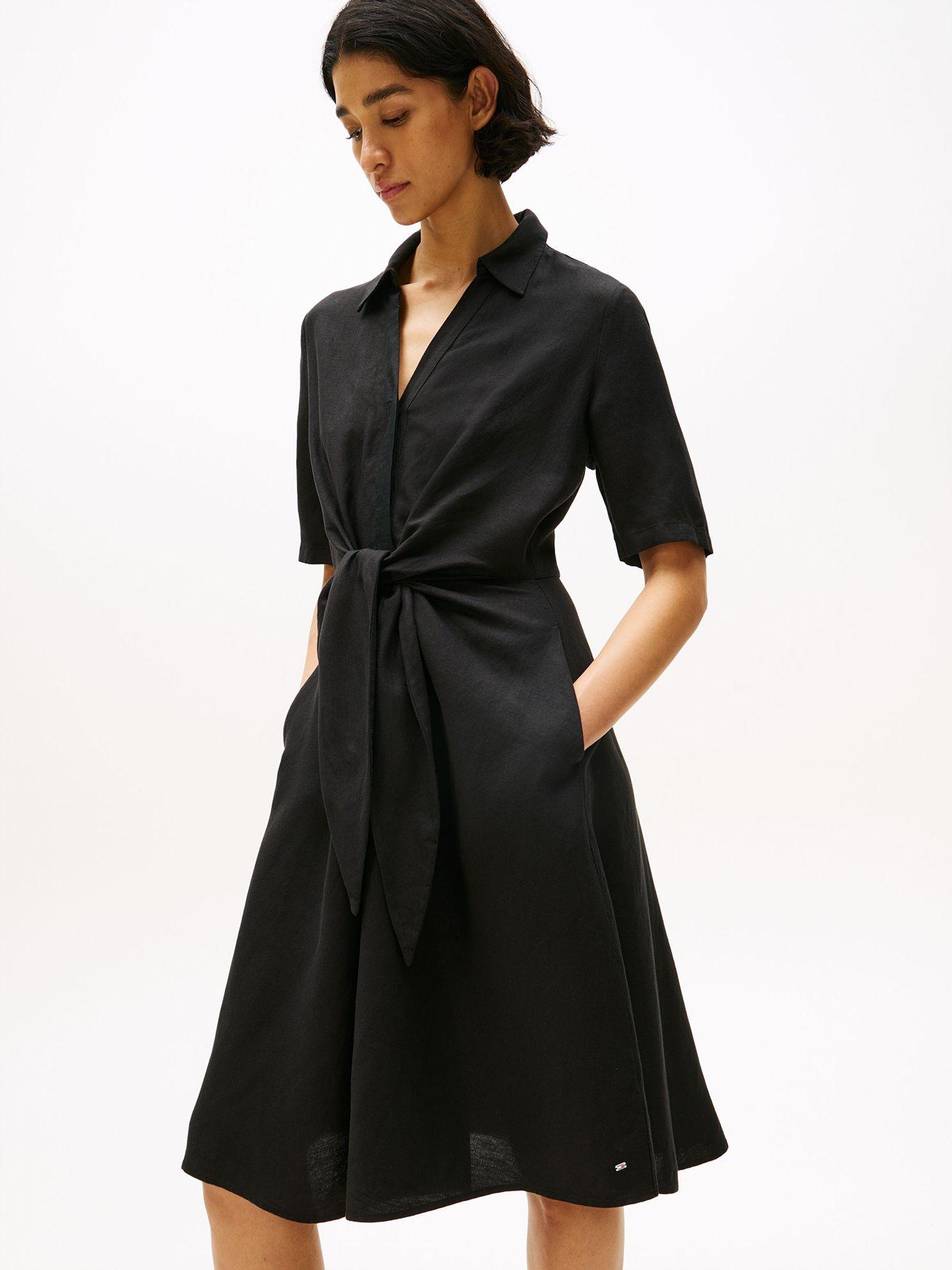 Vestido Camisero De Lino Negro Tommy Hilfiger-2