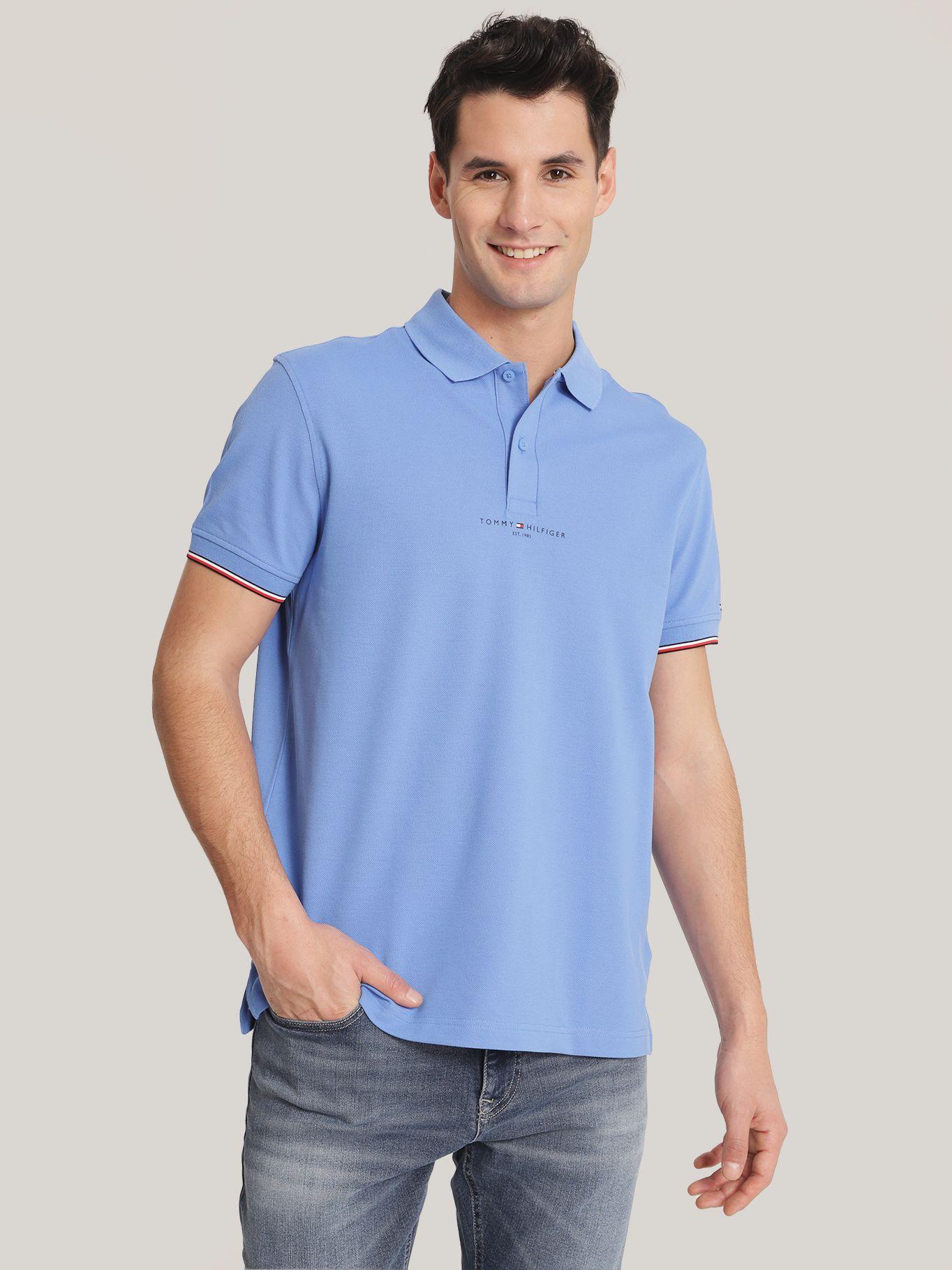 Polo Con Mangas Ribeteadas Celeste Tommy Hilfiger-0