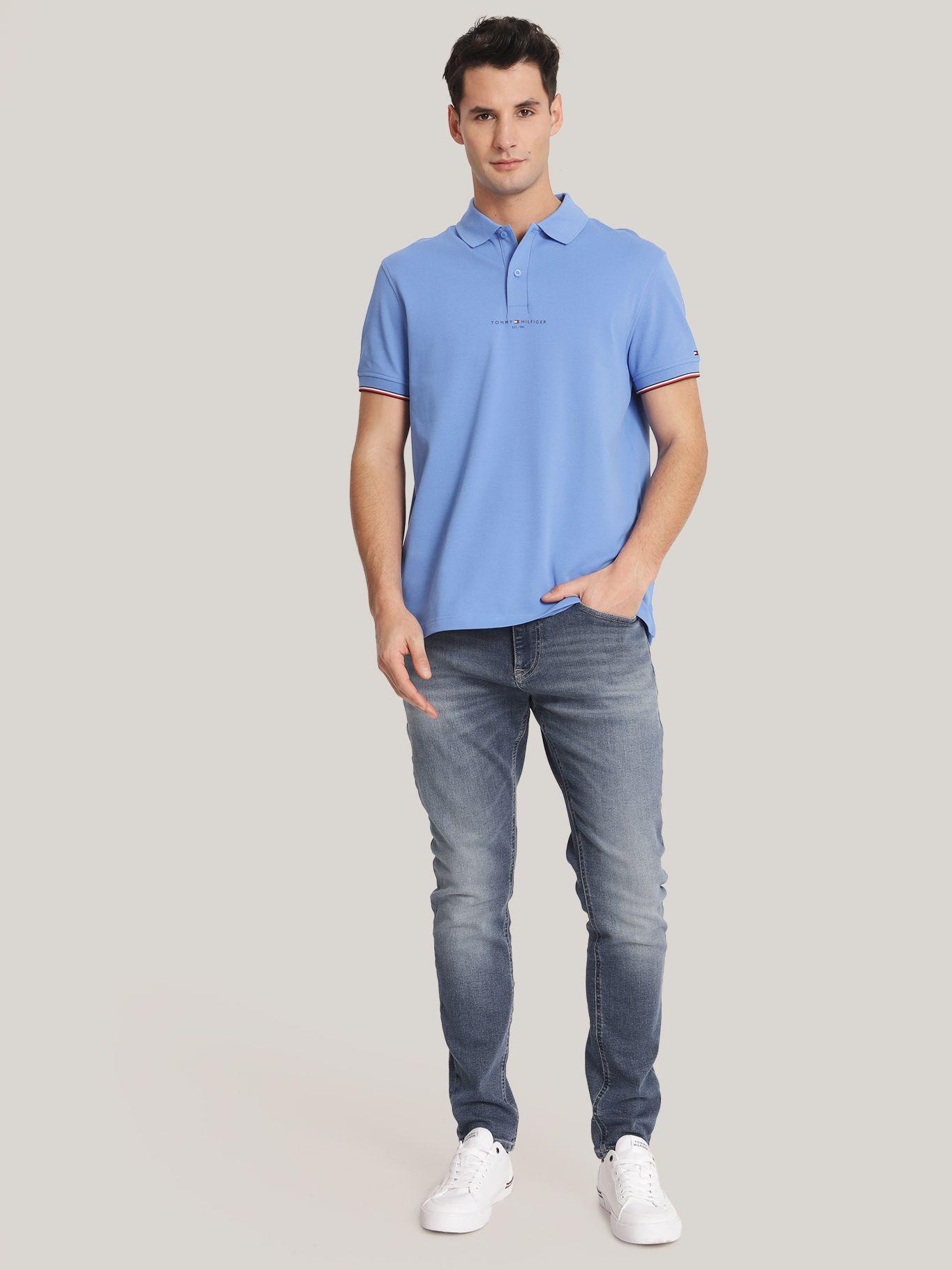 Polo Con Mangas Ribeteadas Celeste Tommy Hilfiger-1