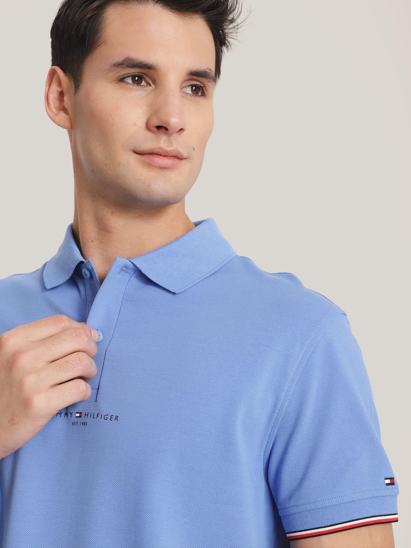 Polo Con Mangas Ribeteadas Celeste Tommy Hilfiger-3