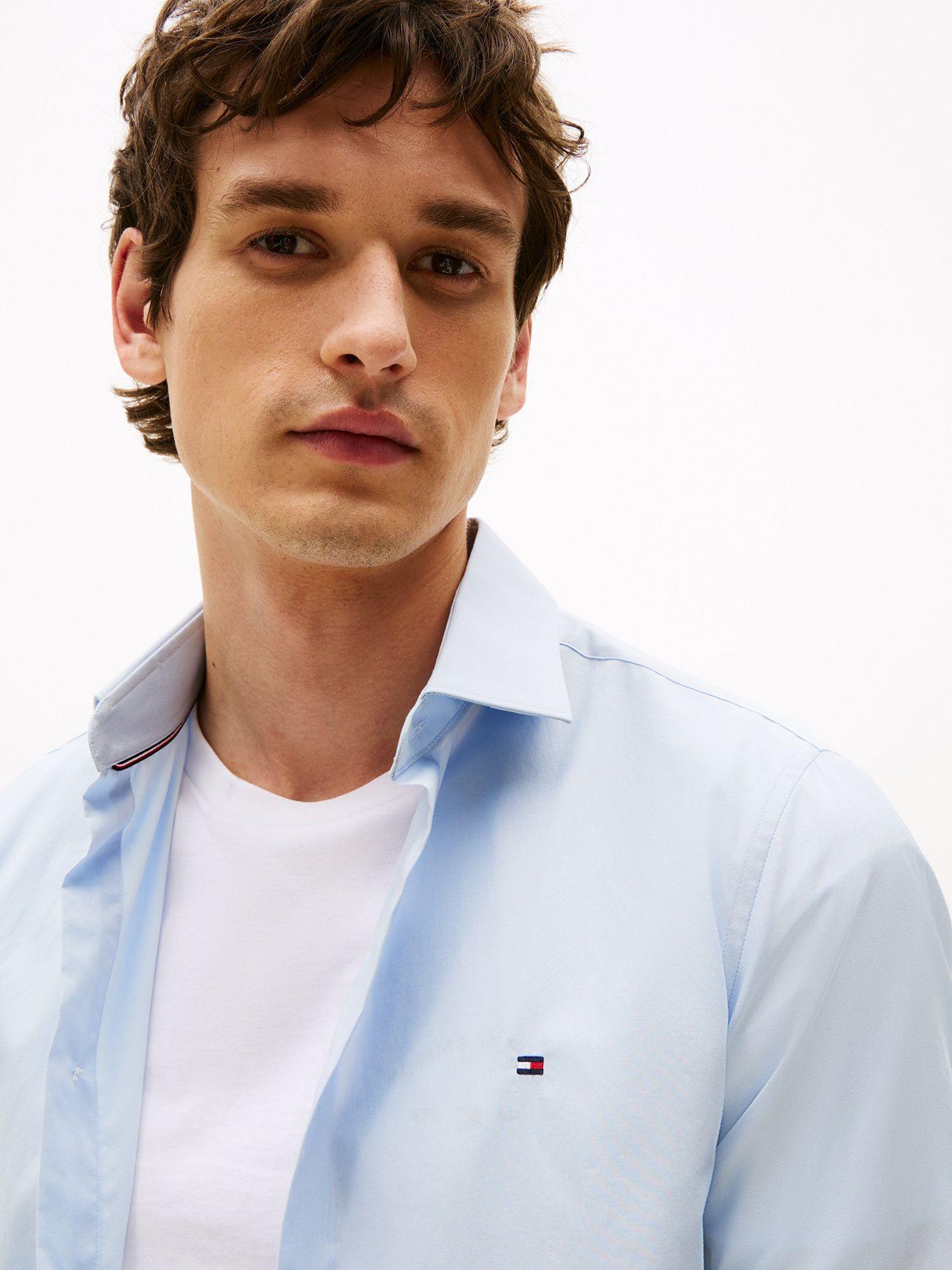 Camisa Flex Poplin Slim Fit Celeste Tommy Hilfiger-3