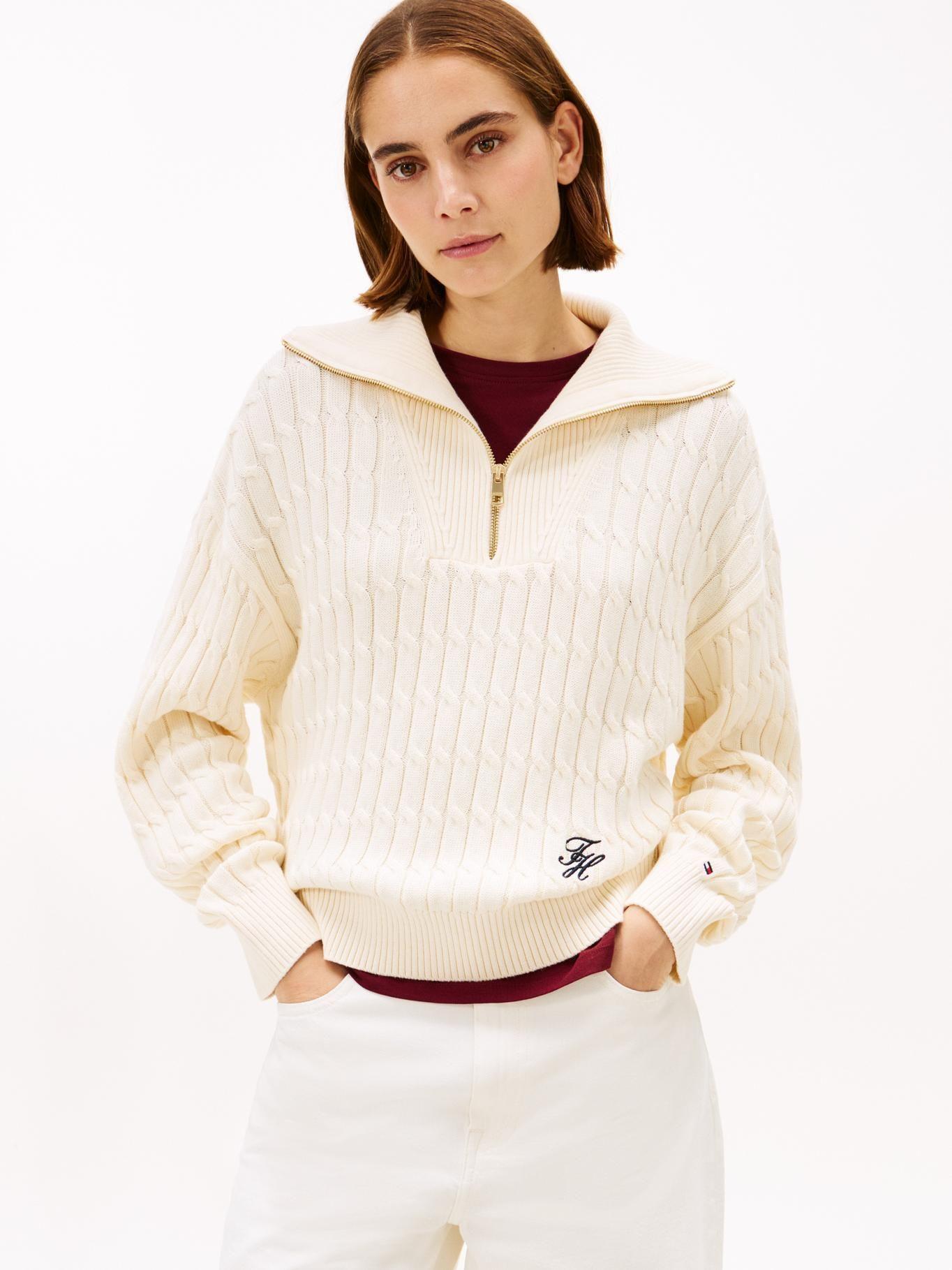 Sweater Con Cierre Tejido Cableado Tommy Hilfiger Beige-0