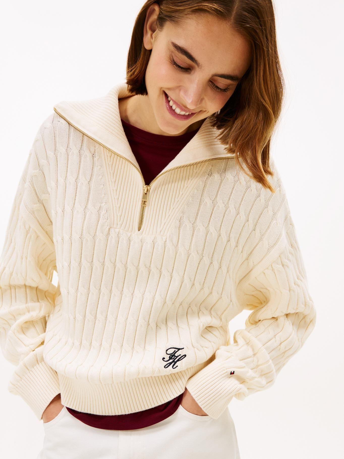 Sweater Con Cierre Tejido Cableado Tommy Hilfiger Beige-3
