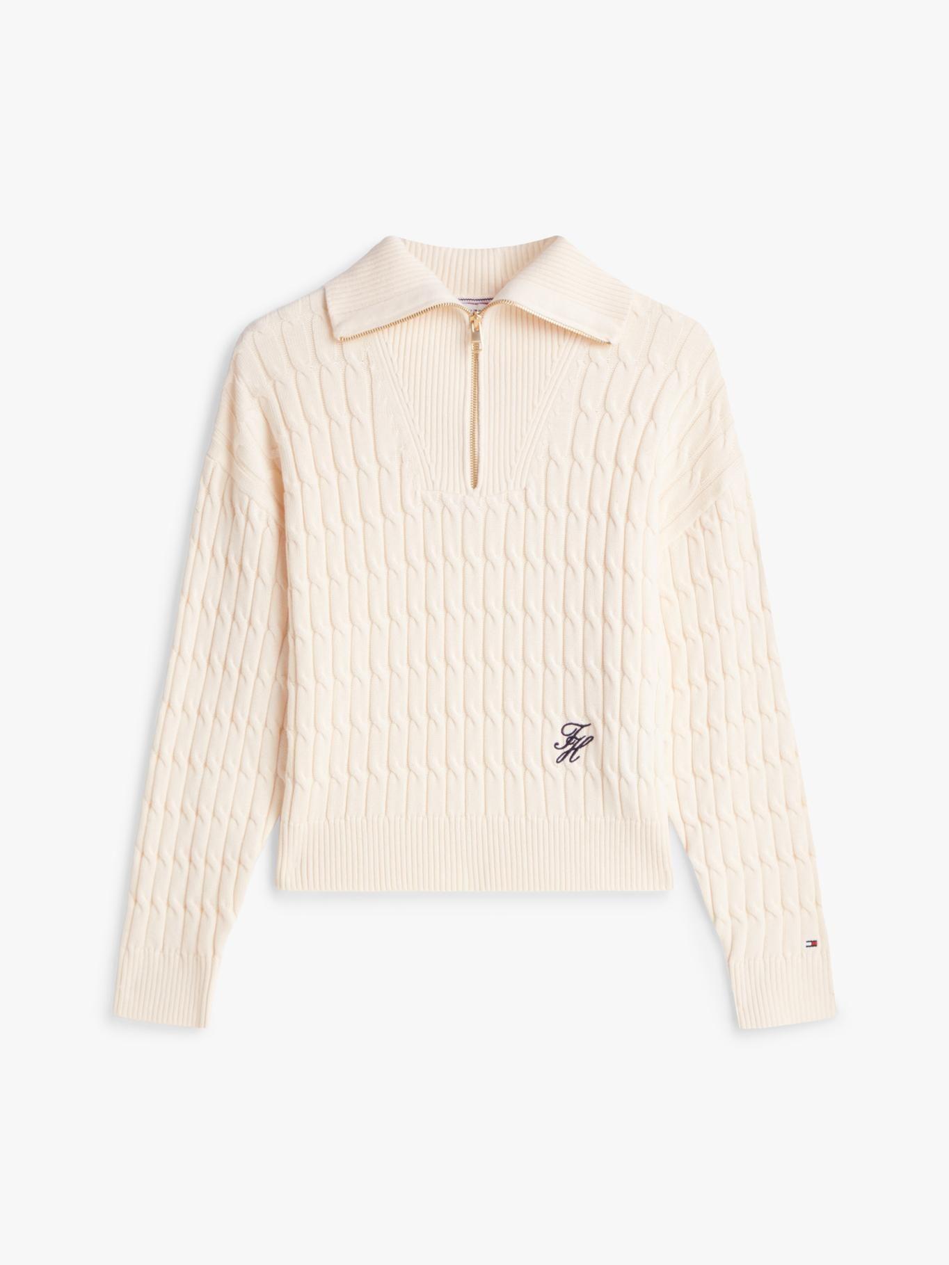 Sweater Con Cierre Tejido Cableado Tommy Hilfiger Beige-4