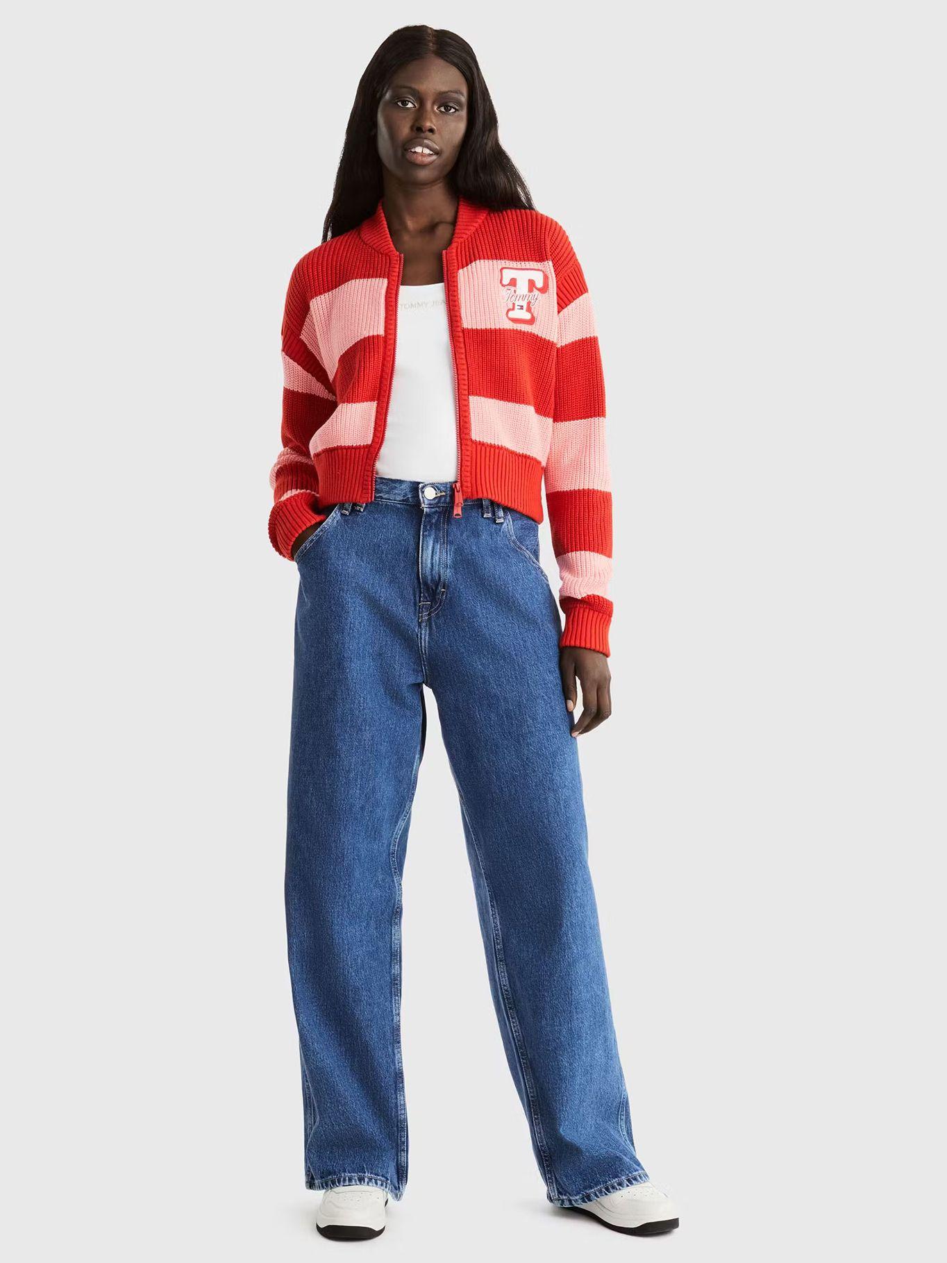 Cárdigan Letterman A Rayas Rojo Tommy Jeans-1