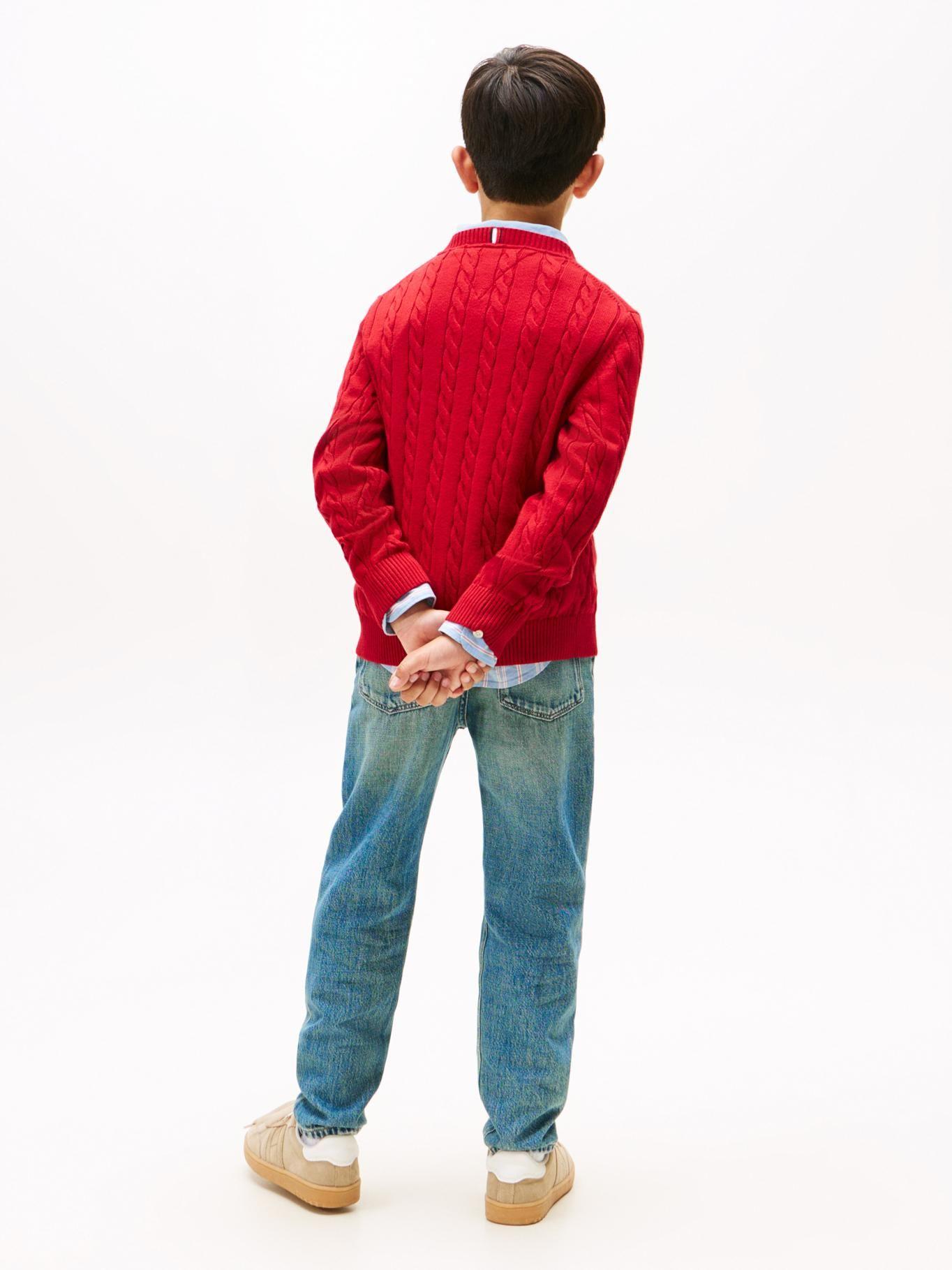 Sweater De Niño De Punto Trenzado Rojo Tommy Hilfiger-2