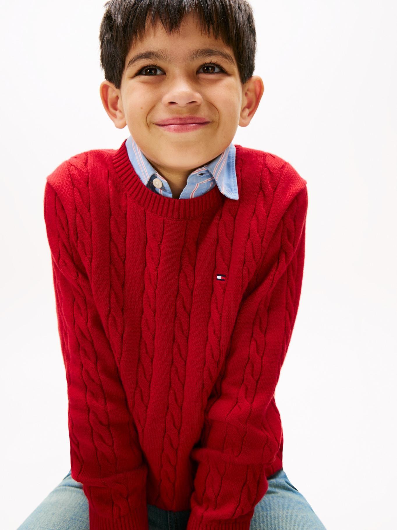 Sweater De Niño De Punto Trenzado Rojo Tommy Hilfiger-3